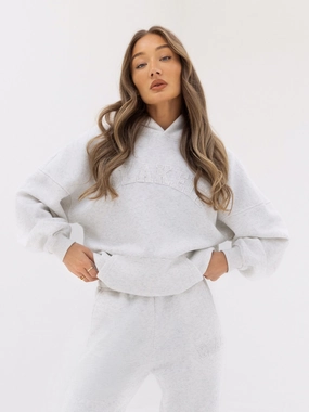Tonal Varsity Oversized Hoodie - Marl White Stylish Accessory