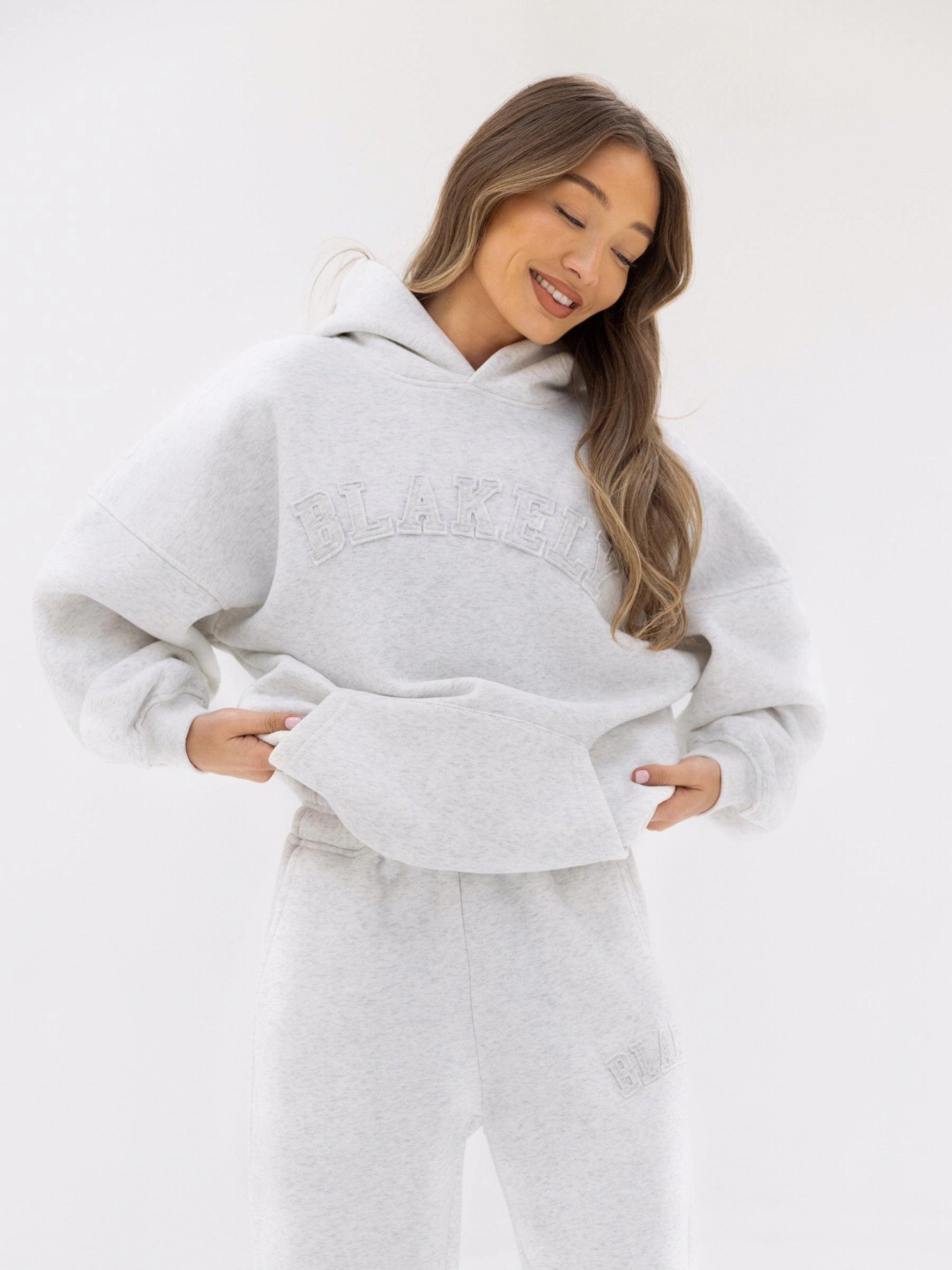 Beachwear Matching Set Tonal Varsity Oversized Hoodie - Marl White