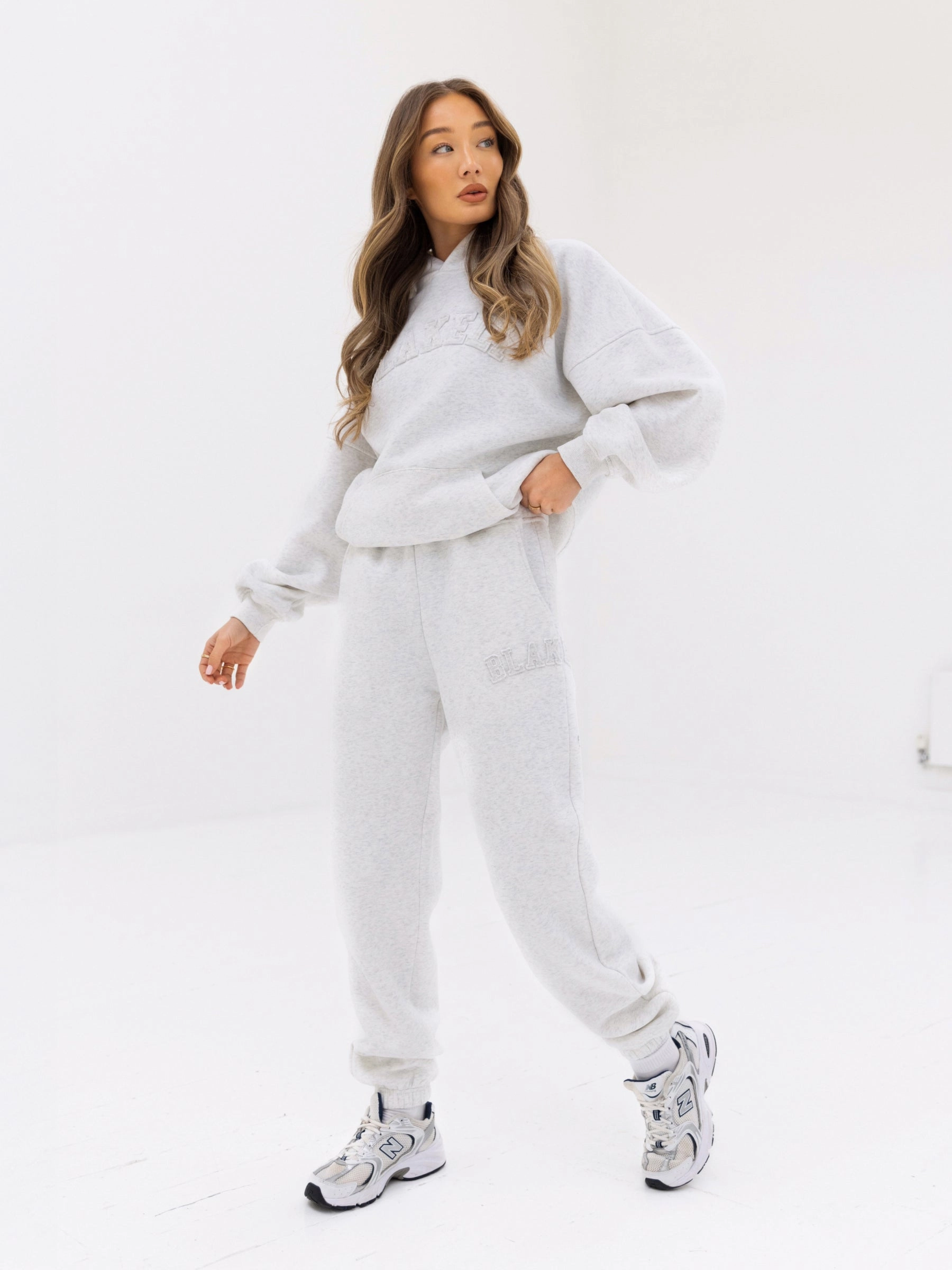Tonal Varsity Oversized Hoodie - Marl White No Wrinkle Pockets