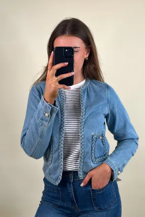 Henriette Light Blue Denim Braided Jacket Tapered Hem WaterResistant Coating