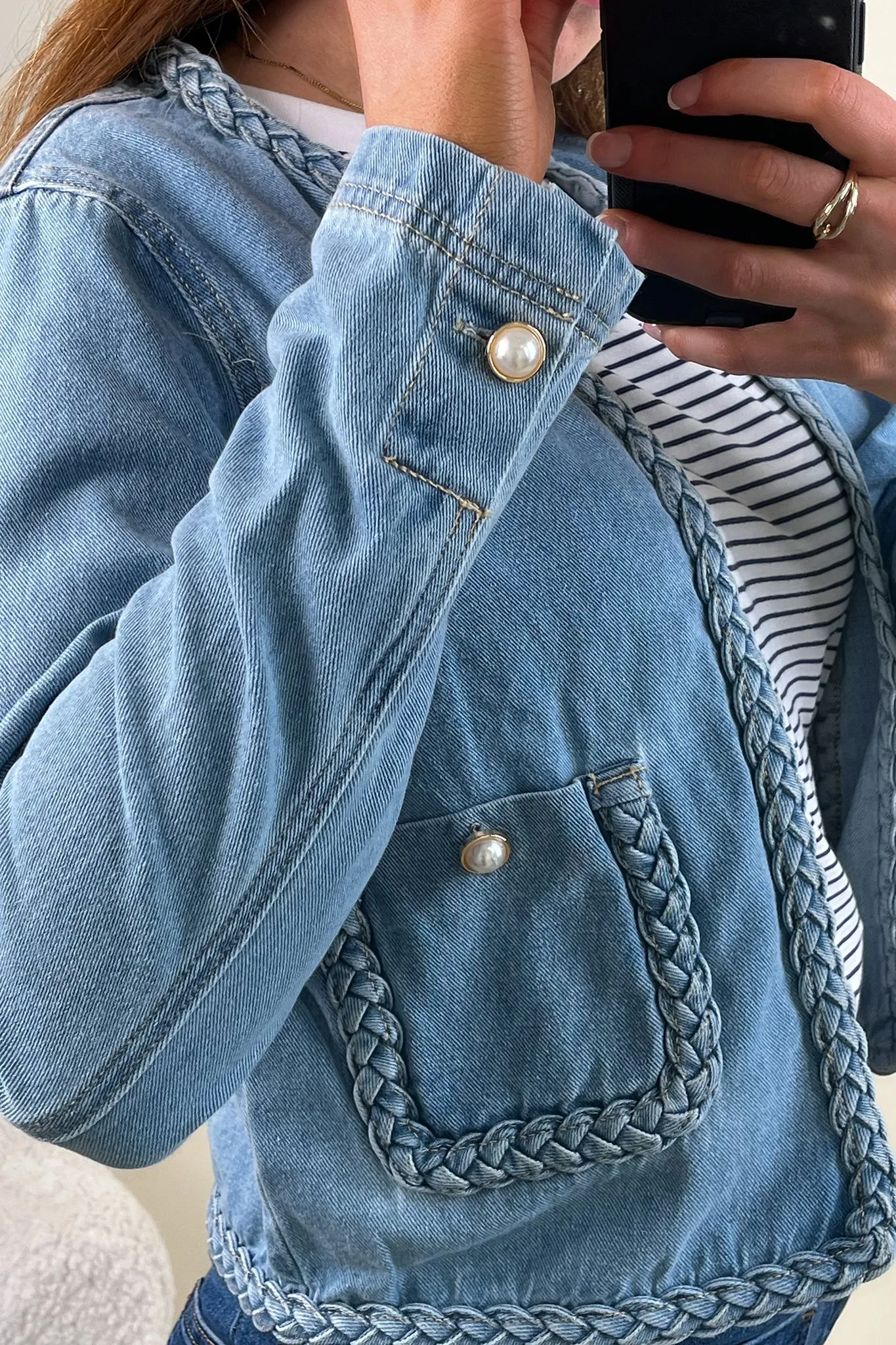 Sporty Casual Henriette Light Blue Denim Braided Jacket