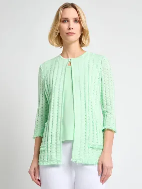 Heritage Fringe Trim Tonal Burnout Knit Jacket - True Fit Easy Comfort