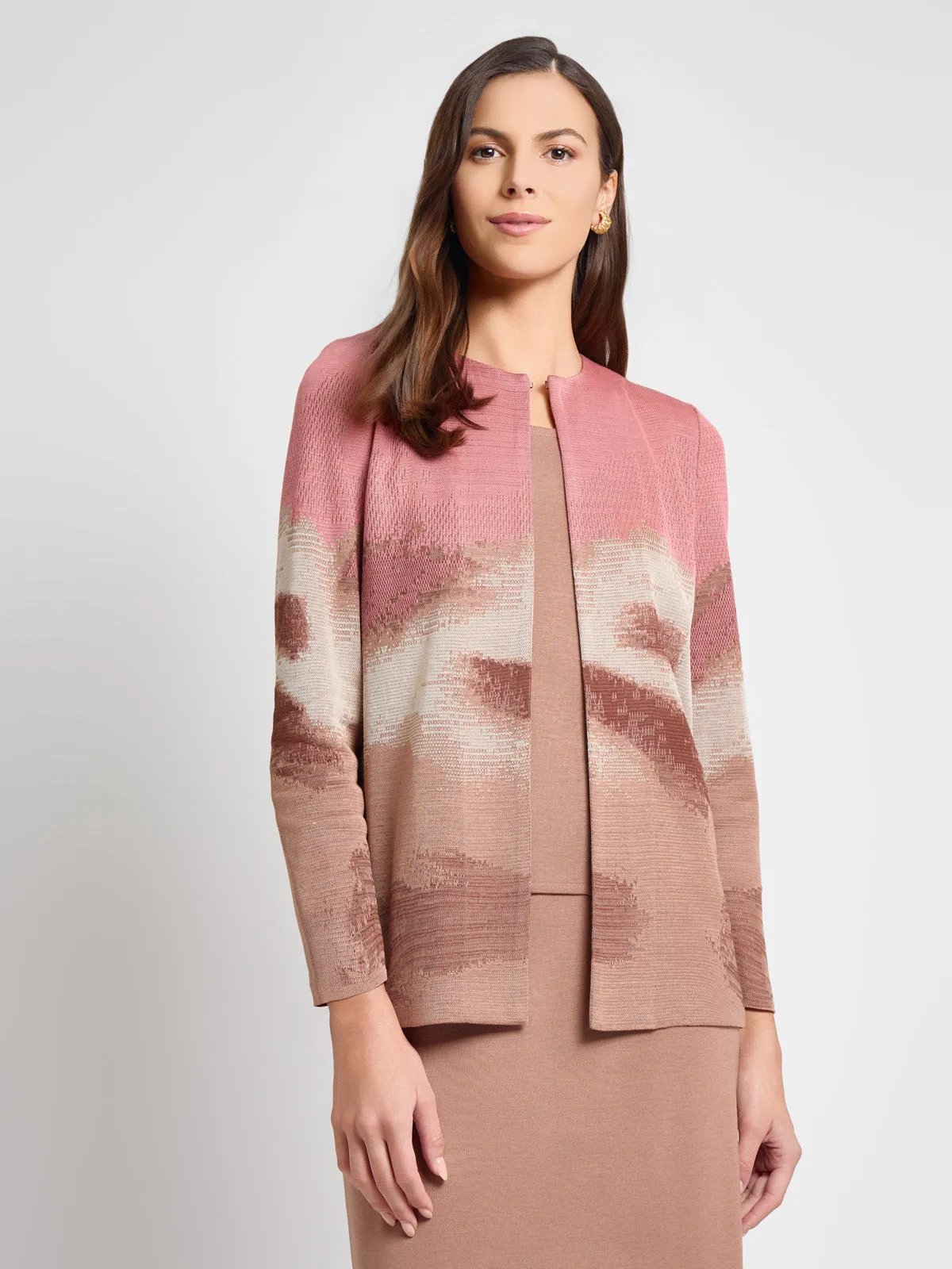 Travel Functional Wear Anti Pilling Finish Heritage Landscape Pattern Knit Jacket - True Fit