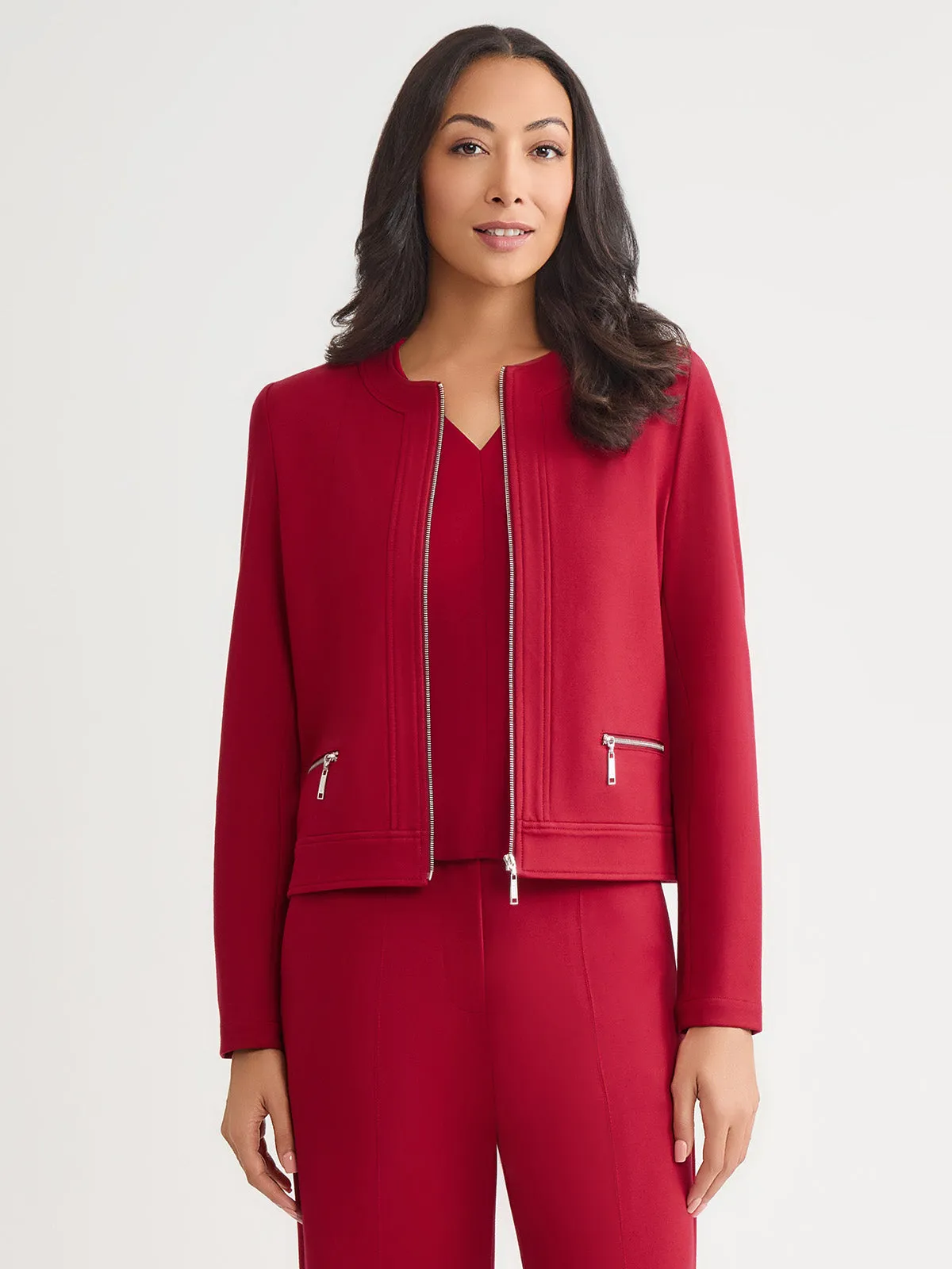 Heritage LuxeStretch Ponte Sport Jacket, Scarlet Red - True Fit Dual Layer Insulation Wind Chill Protection
