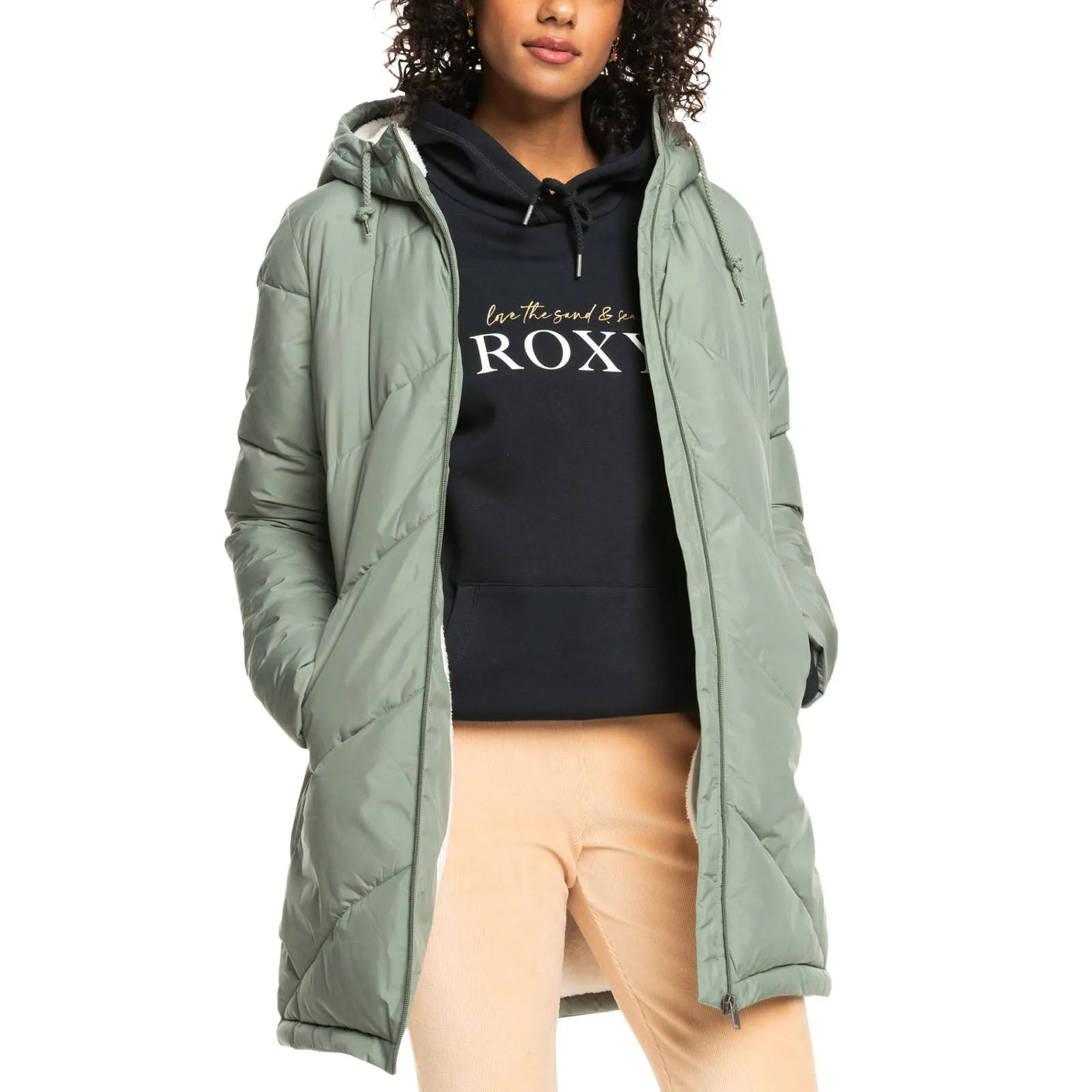 Roxy Womens Better Weather Hooded Longline Padded Jacket Reinforced Stitching Go Anywhere Wear