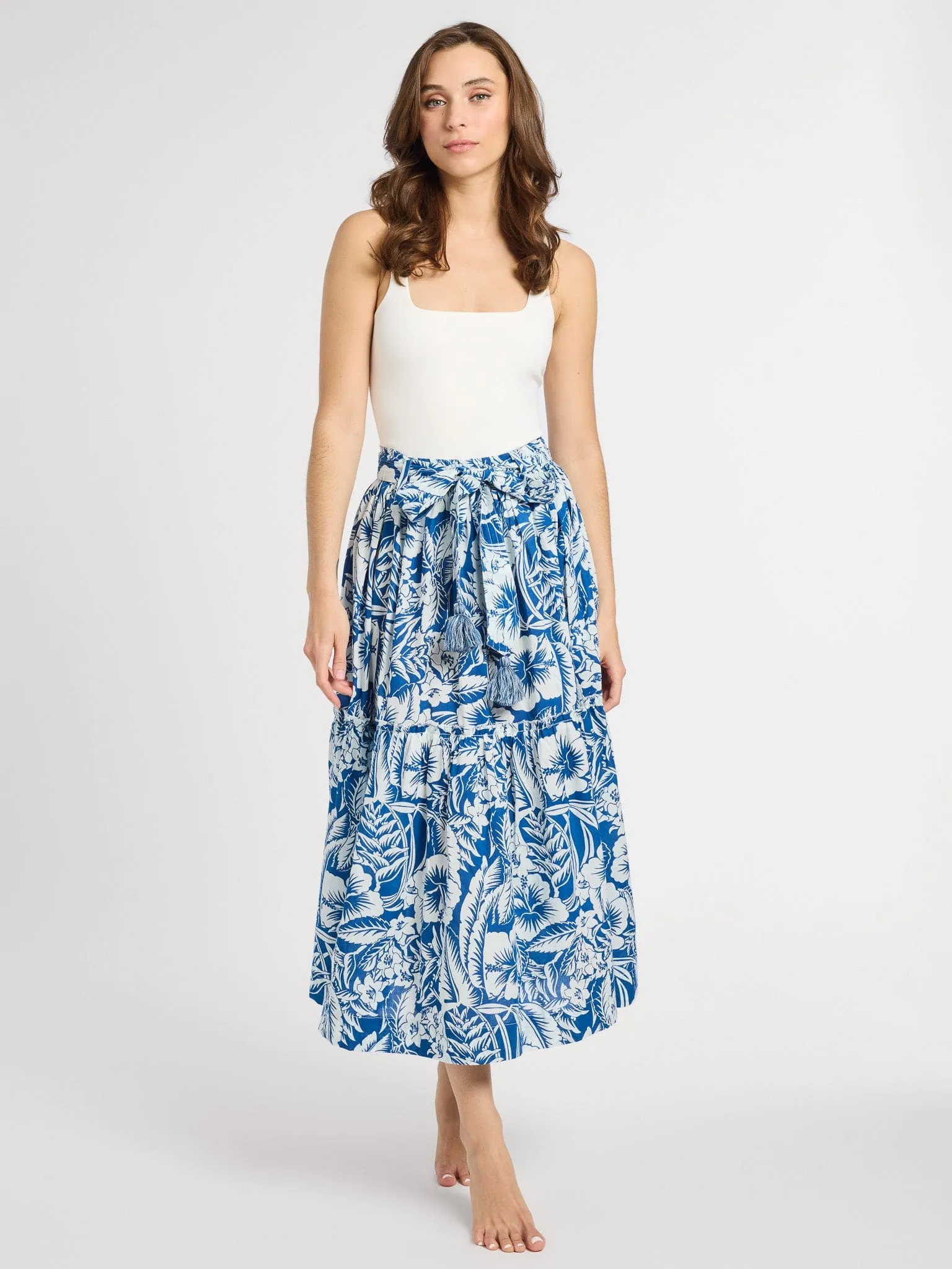 Flexible Knit Craftsmanship Focus Franc?oise Skirt in Blue Hibiscus