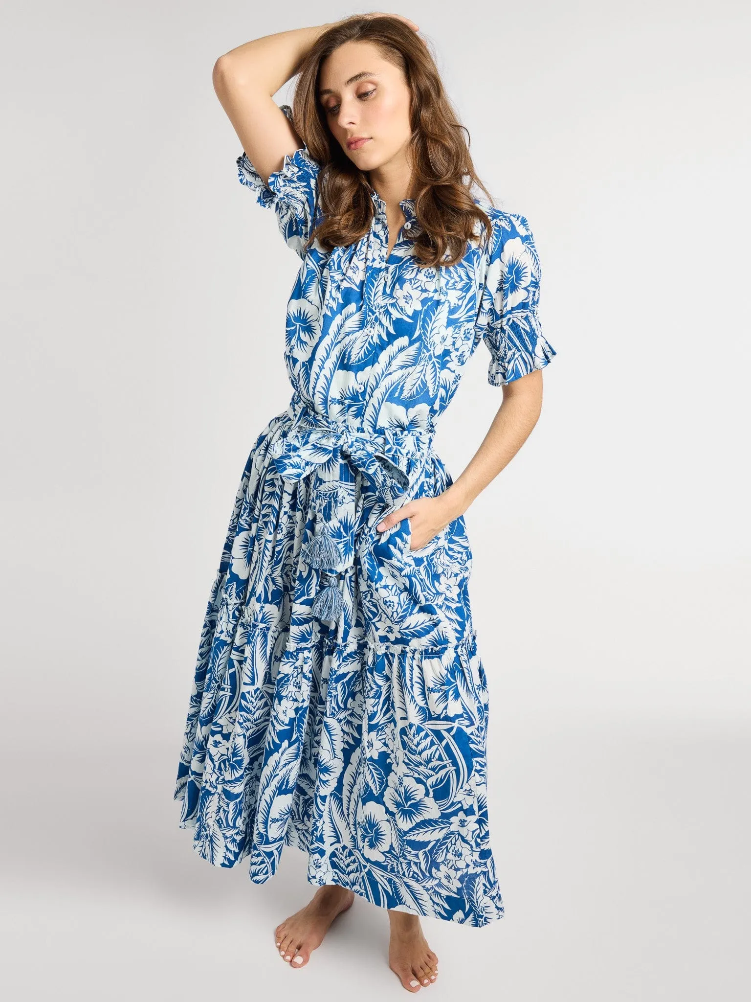 Franc?oise Skirt in Blue Hibiscus Tea length