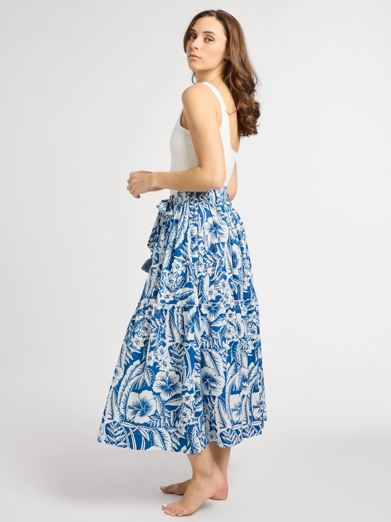 Franc?oise Skirt in Blue Hibiscus Gather Details