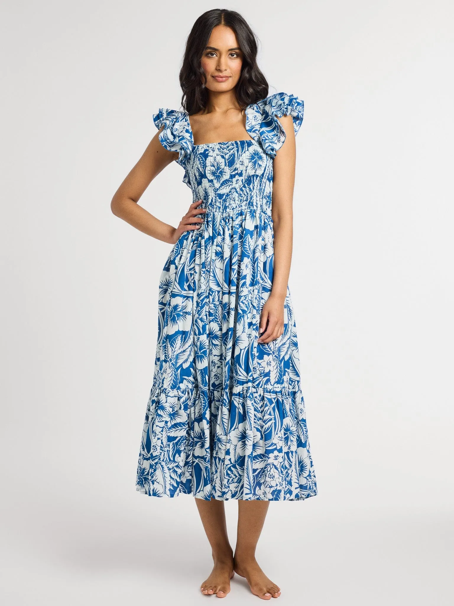 Olympia Dress in Blue Hibiscus Feminine empire waist dress