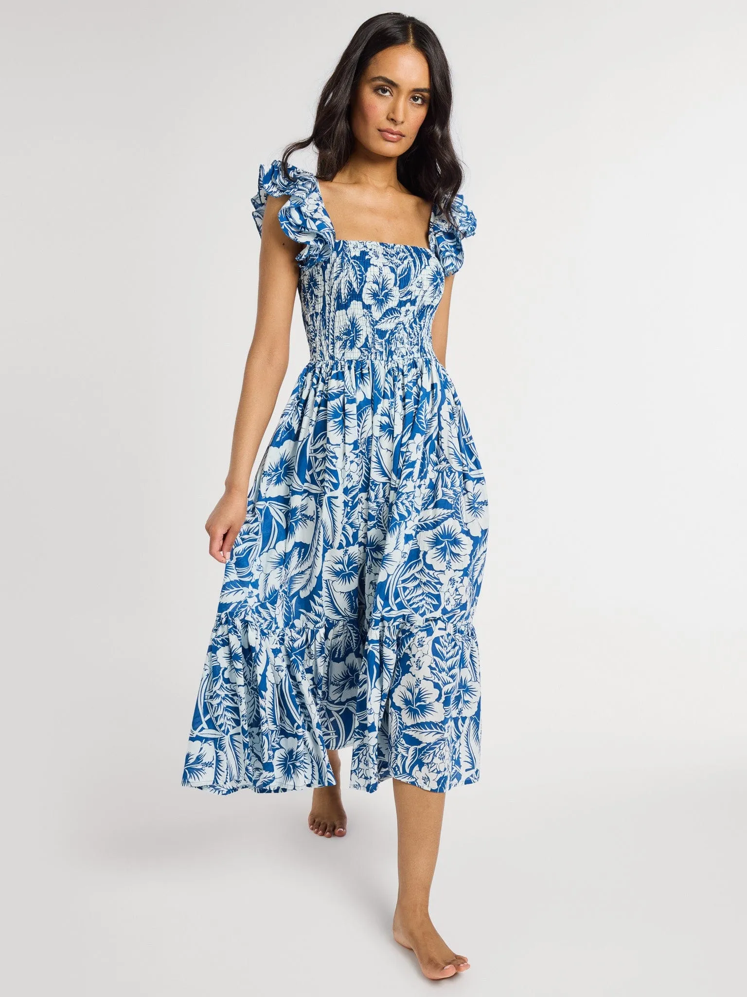 Olympia Dress in Blue Hibiscus Relax Feel Boxy-Style