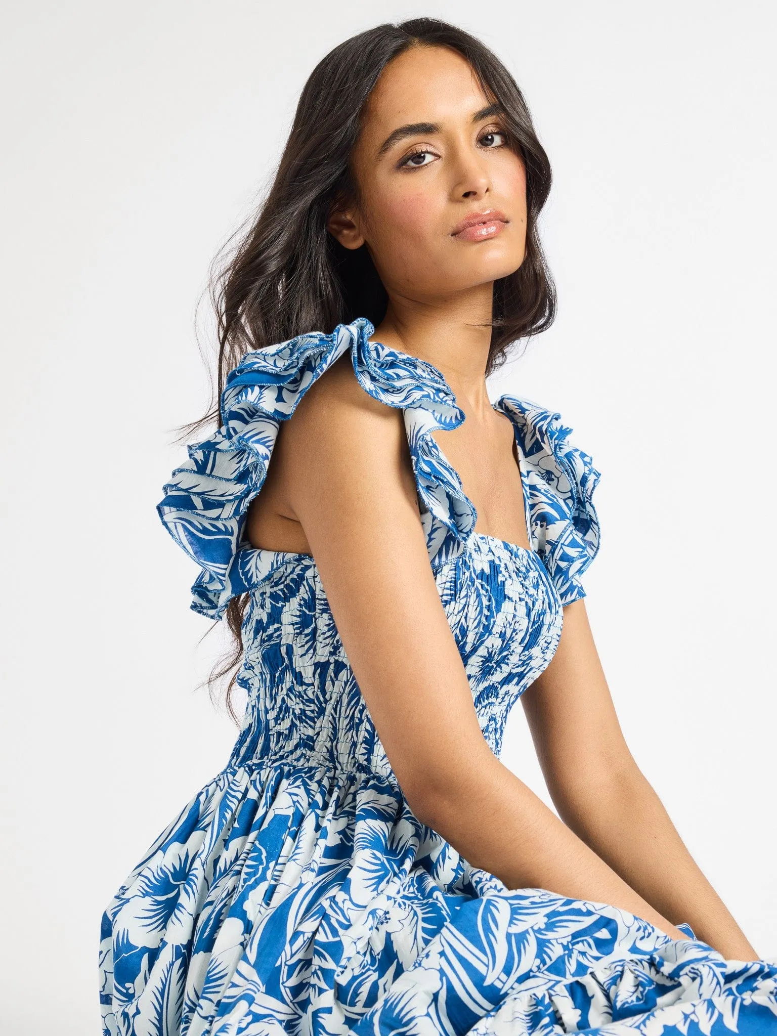 Pure Lines Olympia Dress in Blue Hibiscus