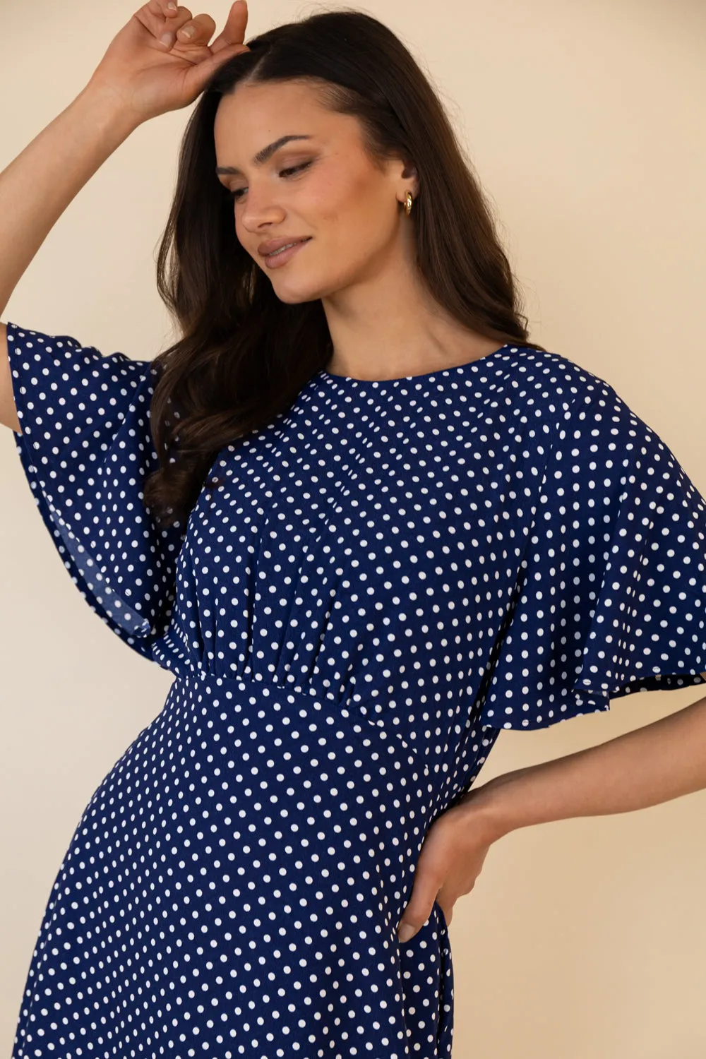 Cozy Layers Navy & White Polka Dot Niko Dress
