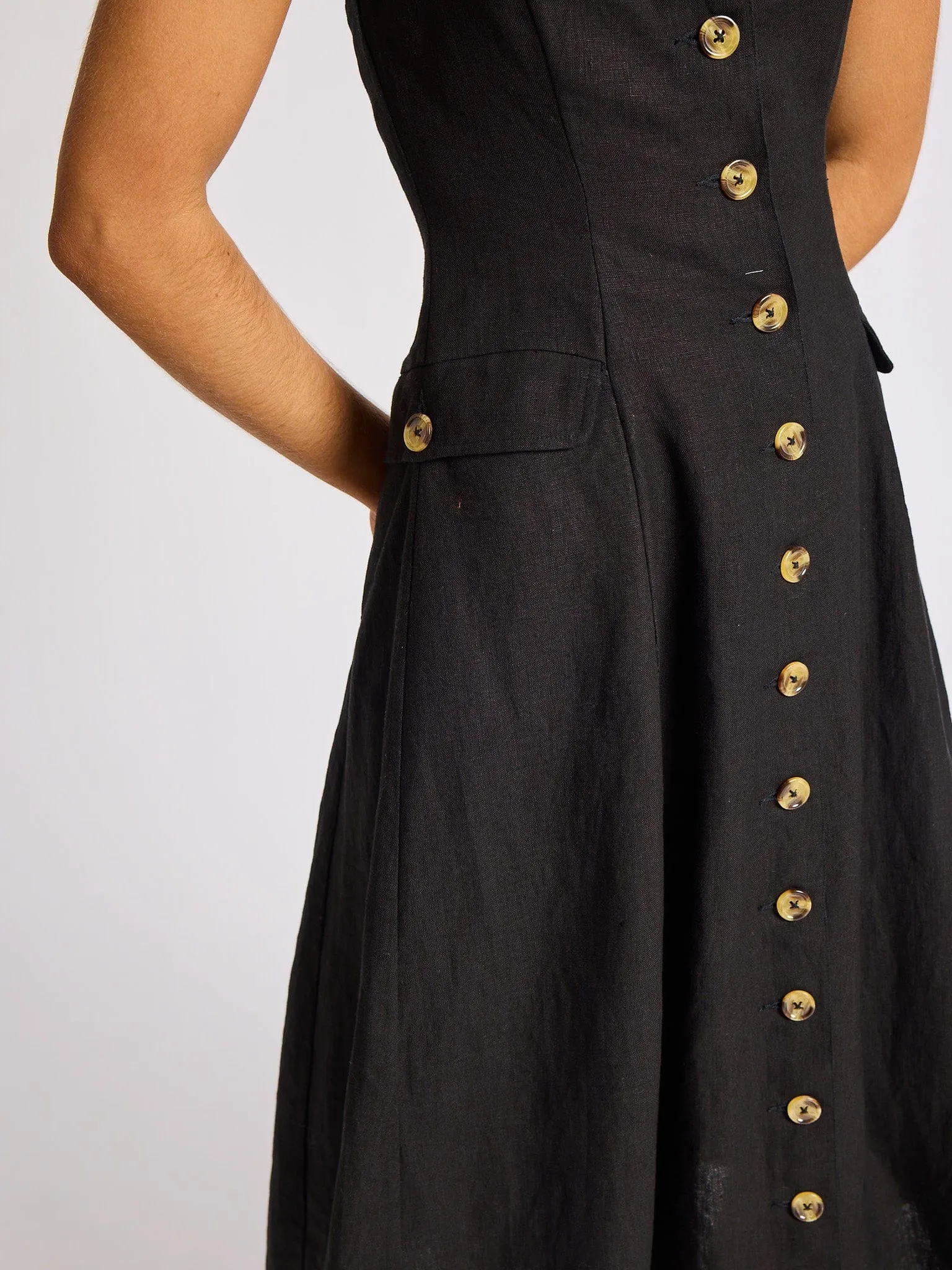 Isla Dress in Black Linen Zip Ease Vibrant Style