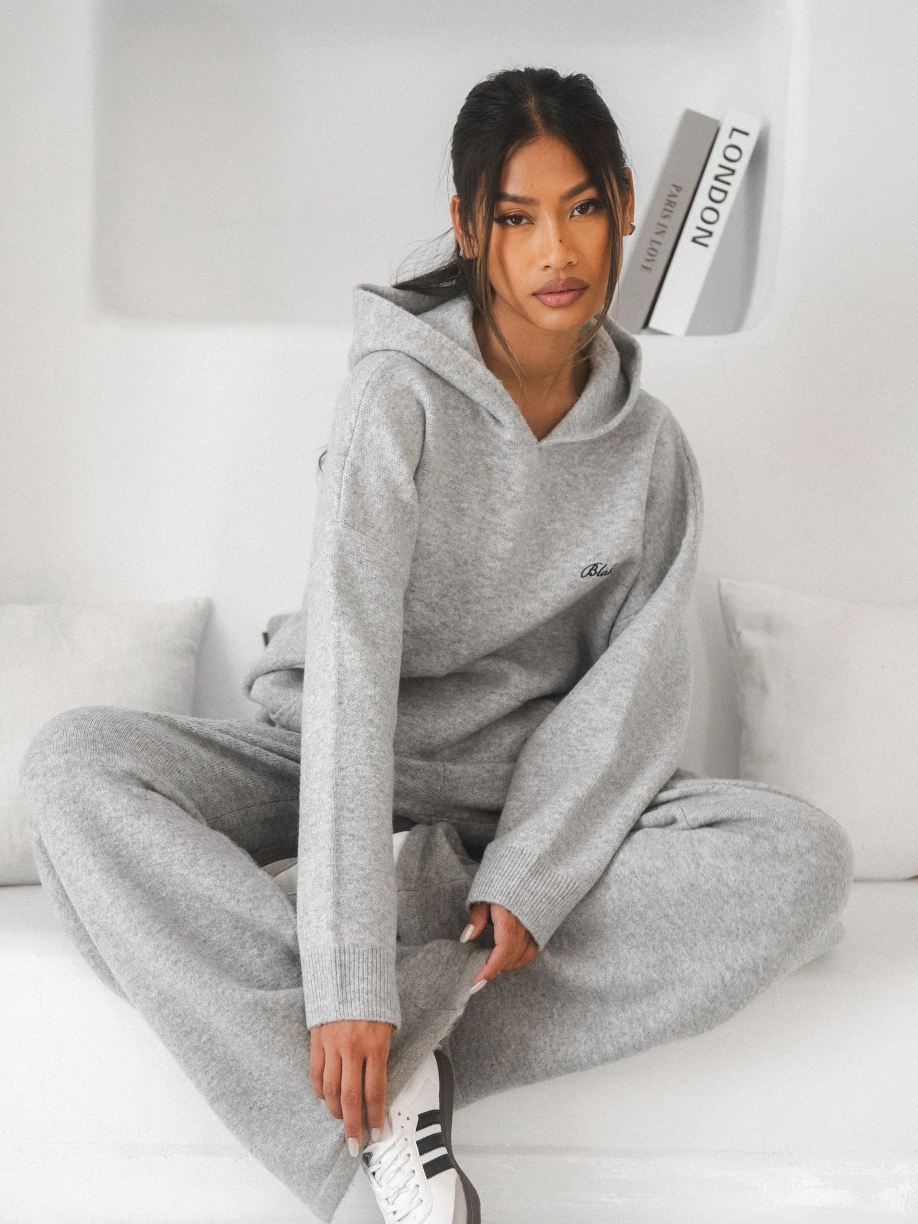 Tagless Design Relaxed Look Knitted Wide Leg Sweatpants - Marl Grey