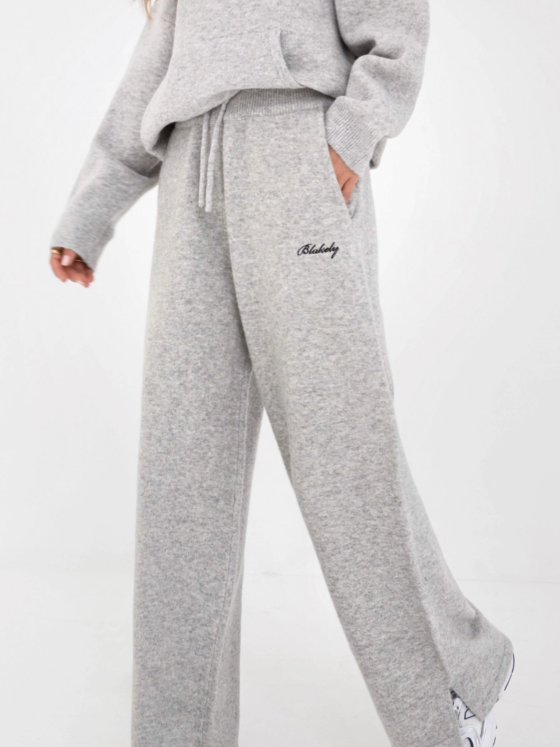 Knitted Wide Leg Sweatpants - Marl Grey Minimal Edge