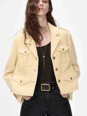 Boxy Fit Tweed Jacket Four Way Stretch