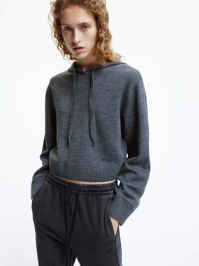 Hooded Drawstring Knit Top Enhanced Breathability Multi Panel Design