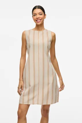 Smart Cut Prisilla Short Stripe Beige Shift Dress