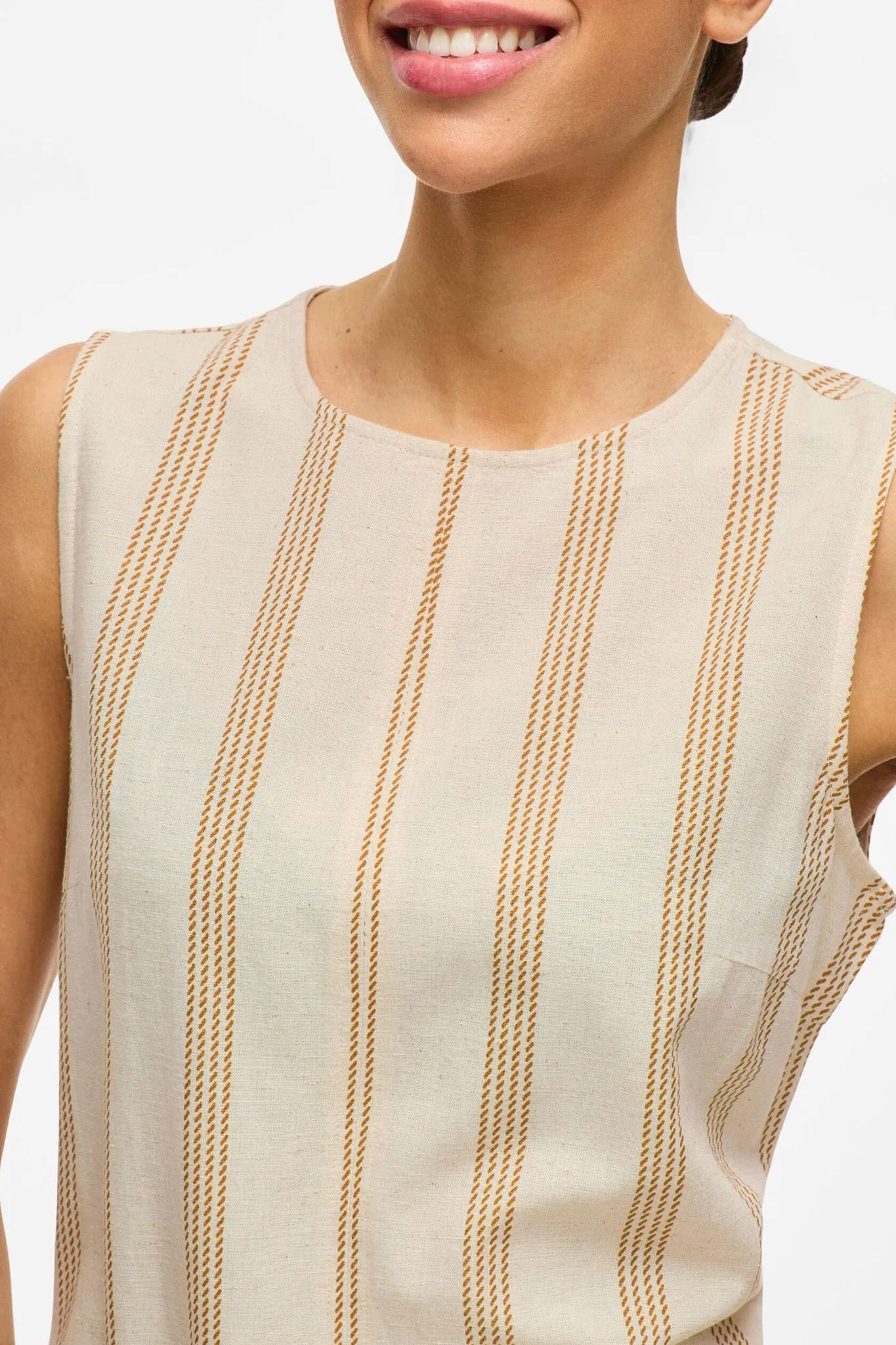 relaxed shape Prisilla Short Stripe Beige Shift Dress