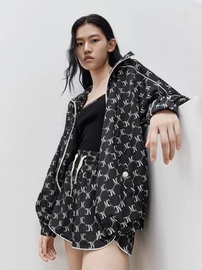 HOT SALE Monogram Print Hooded Trench Coat Anti Fade Colorfast