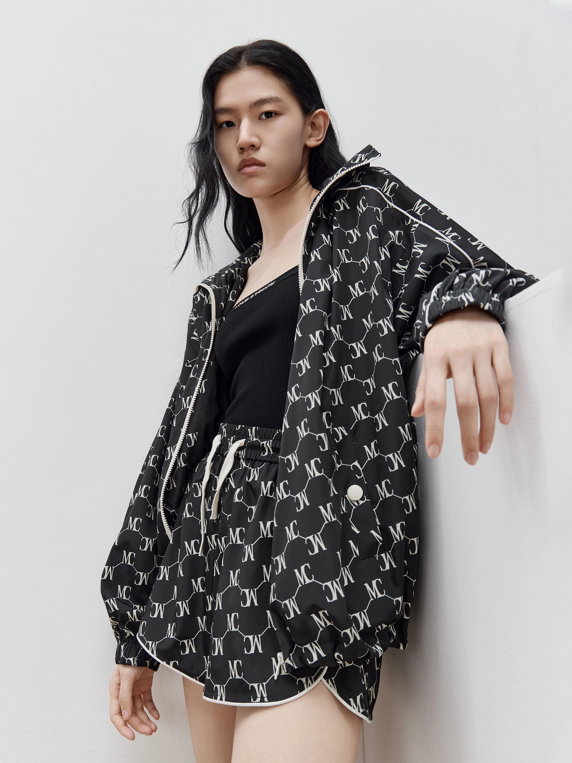 HOT SALE Monogram Print Hooded Trench Coat Anti Fade Colorfast