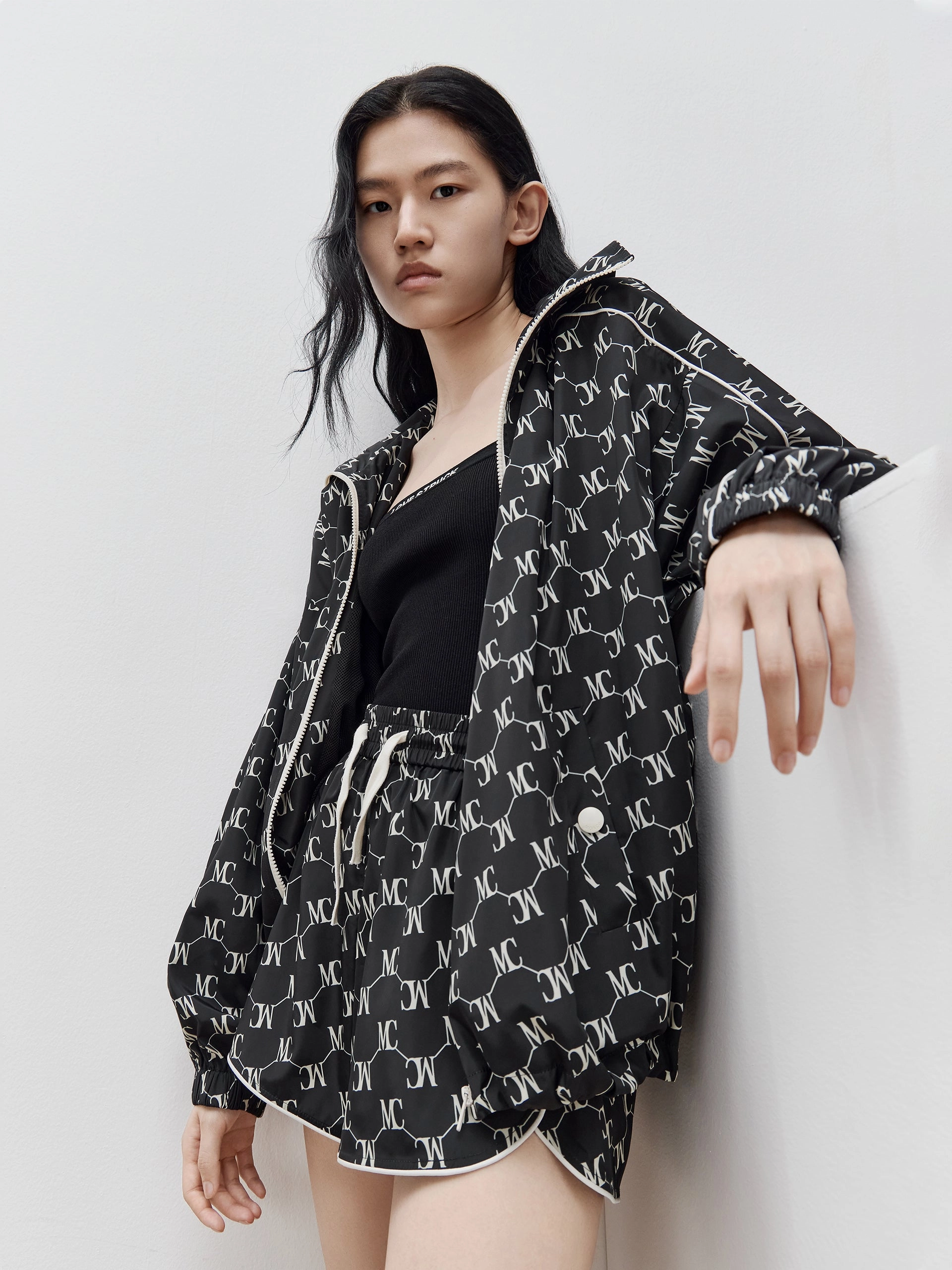 Anti Fade Colorfast Multi Directional Stretch HOT SALE Monogram Print Hooded Trench Coat