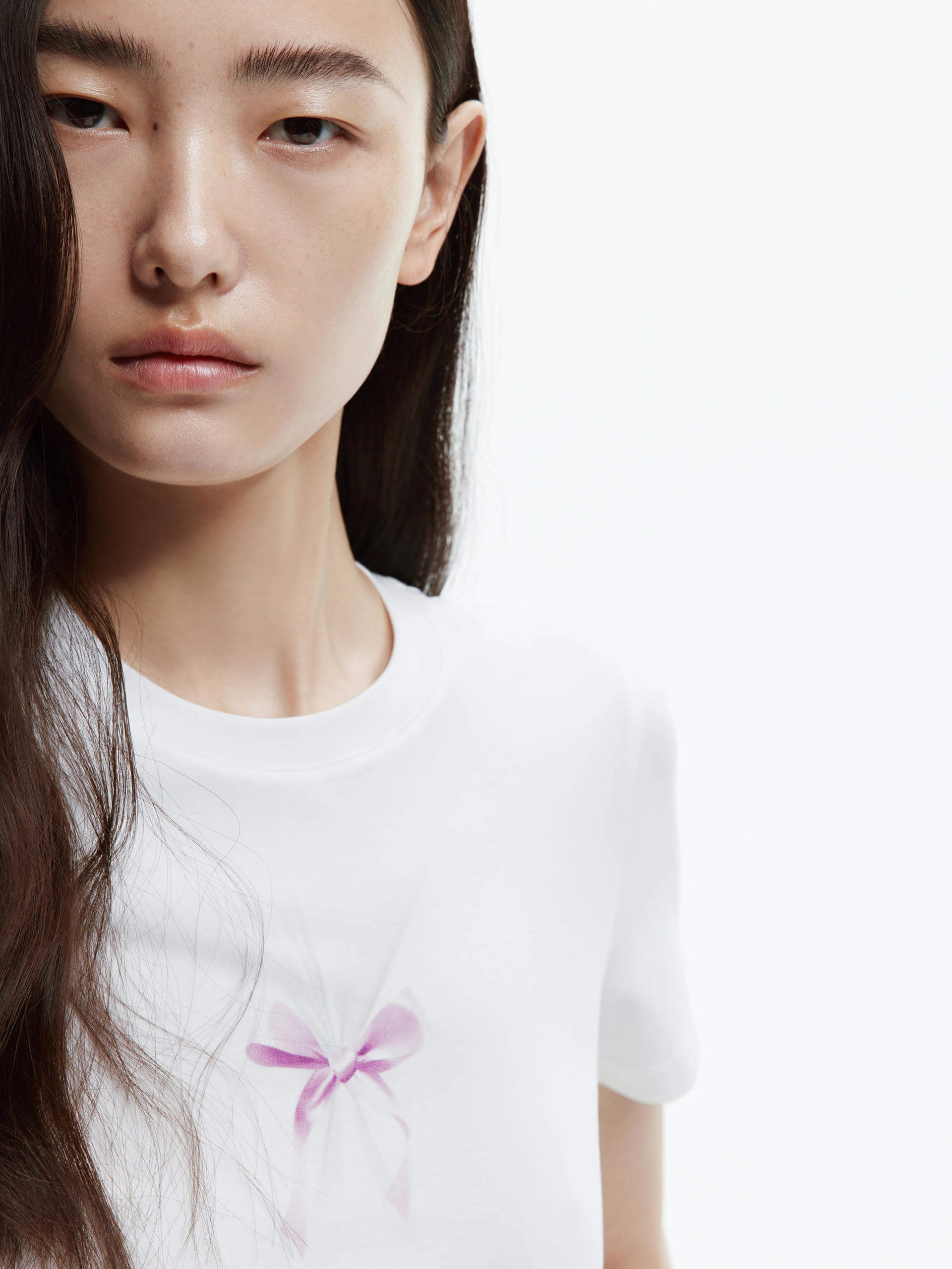 Non Chafing Edges Bow Print Cotton Blend T-shirt