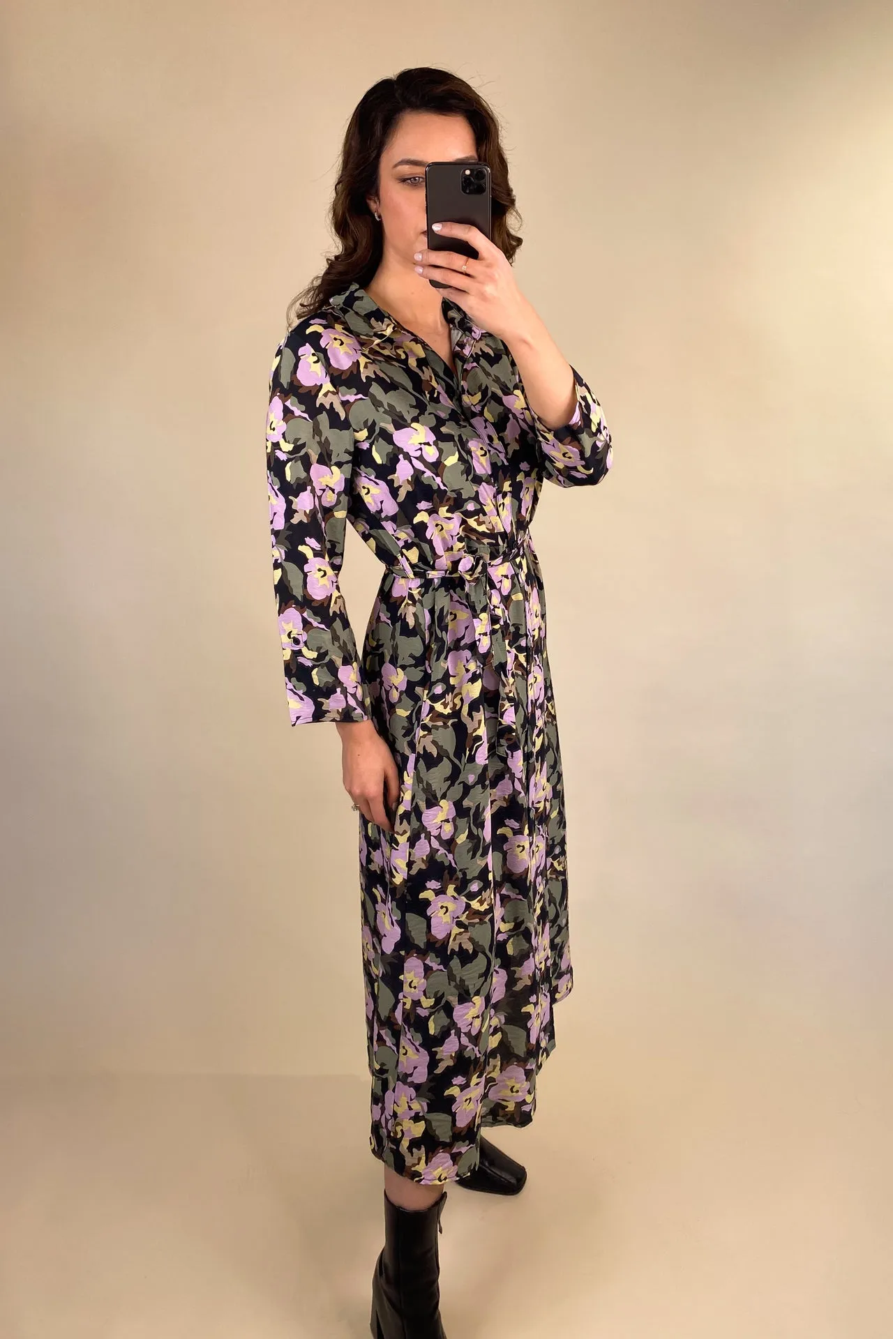 Troya Black & Green Multi Print Shirt Dress Bold Pattern