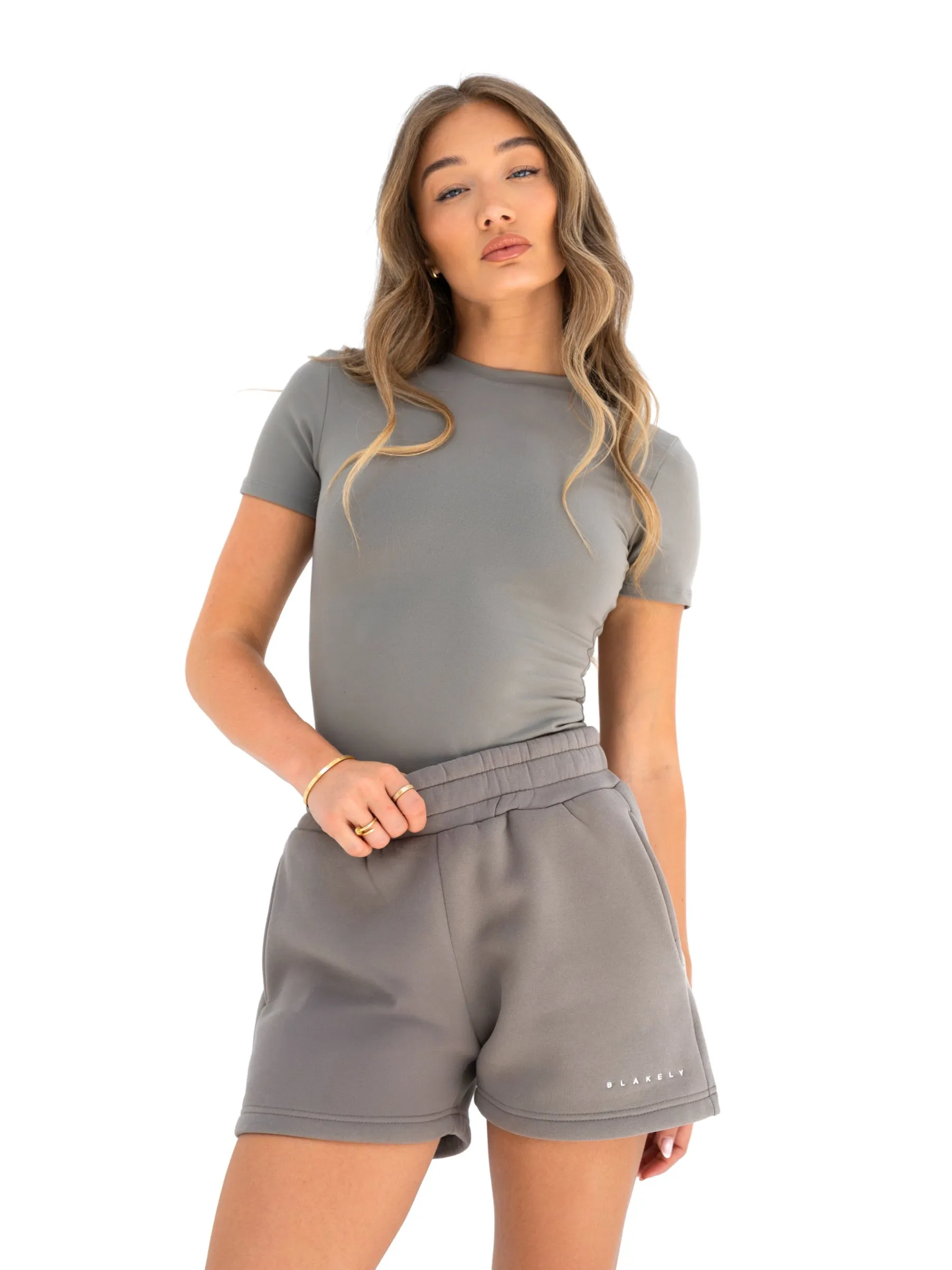 Soft Stretch Isabel Jogger Shorts - Neutral Grey