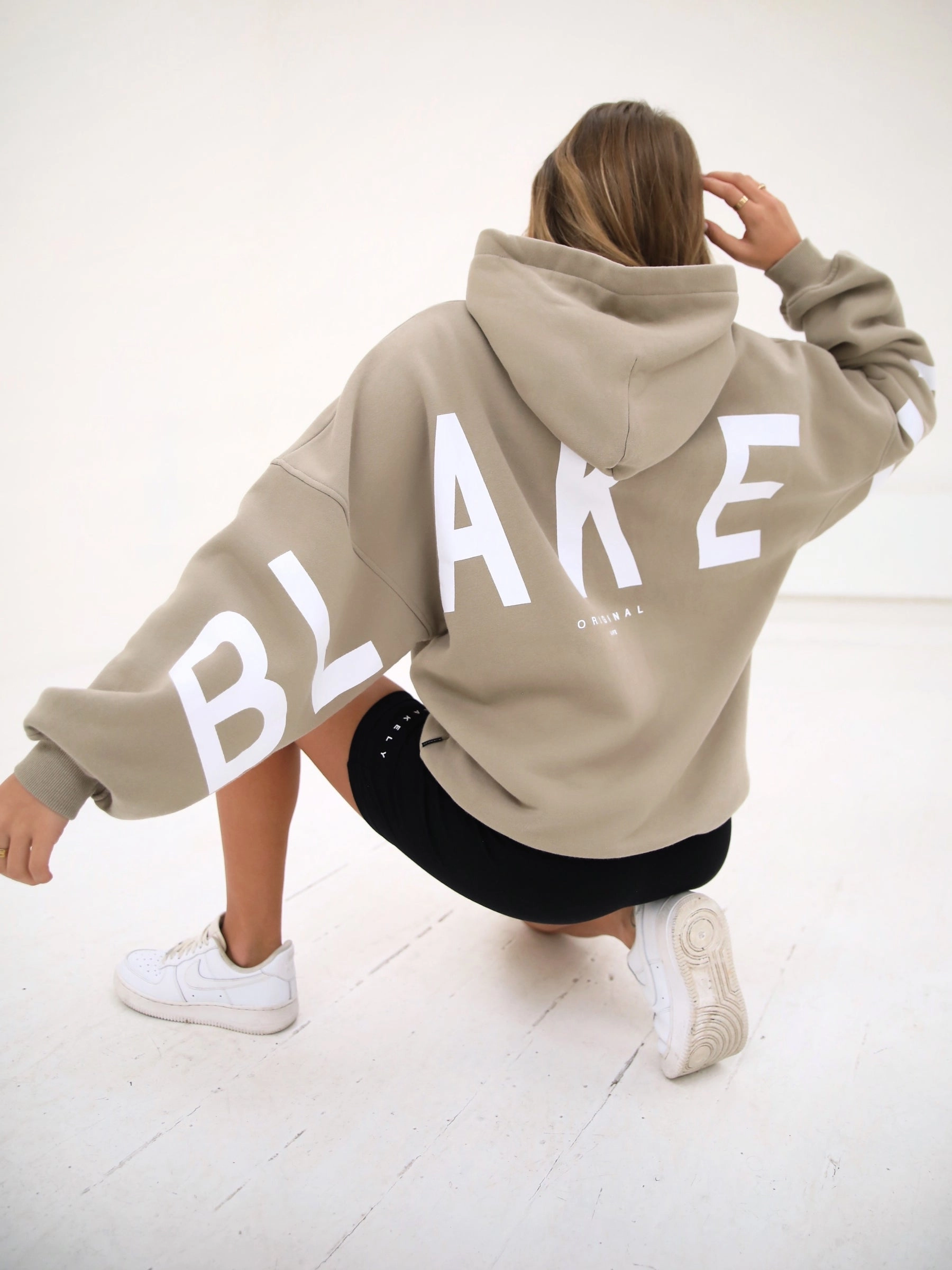 Isabel Oversized Hoodie - Beige Stretchable Material