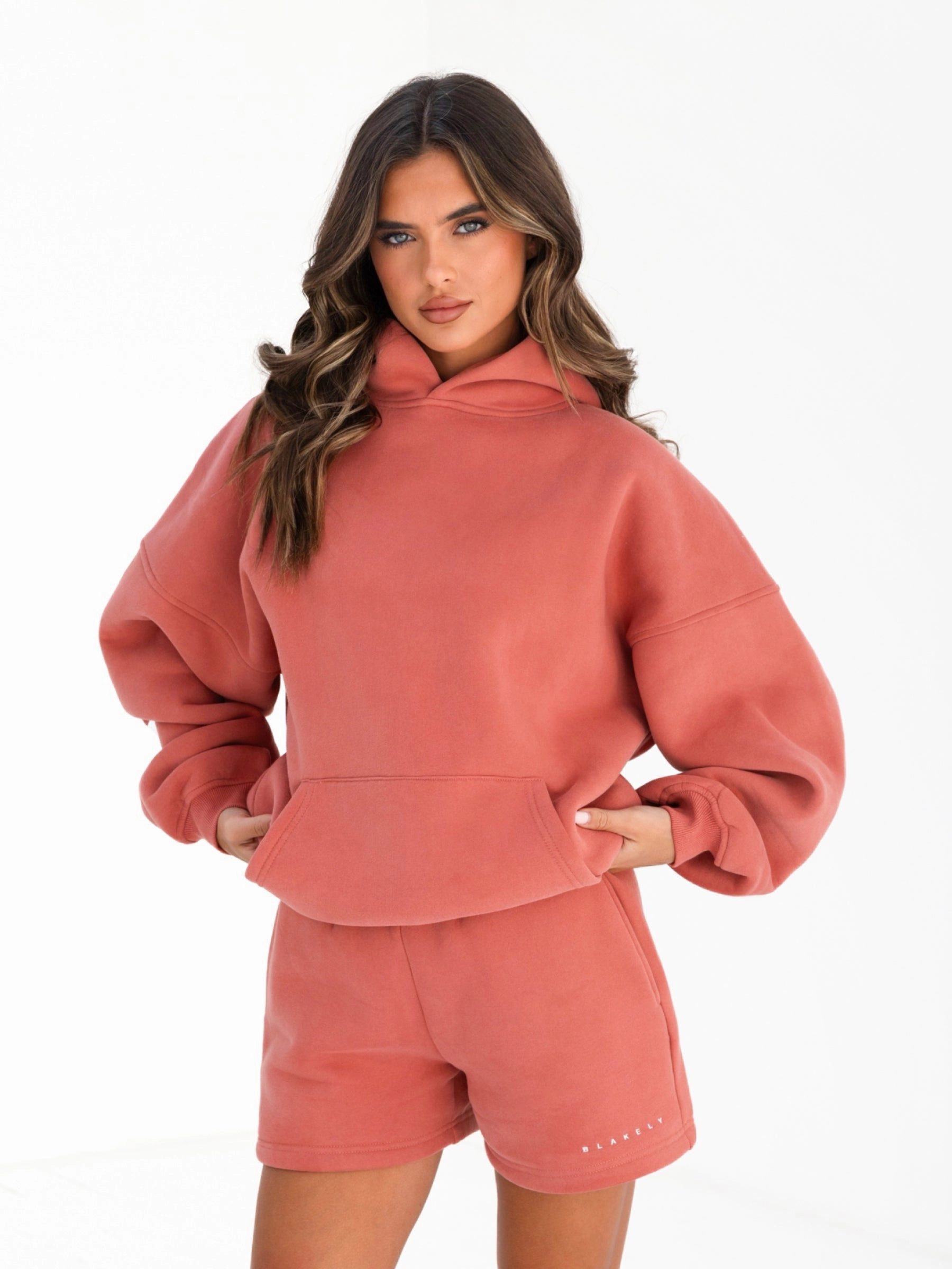 Rib Knit Hem Quokka like Isabel Oversized Hoodie - Burnt Coral