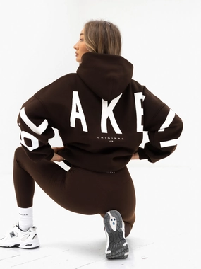 Isabel Oversized Hoodie - Coffee Bean mountain style Raw Hem Detail