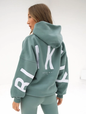 Isabel Oversized Hoodie - Sage Green Retro Vibe