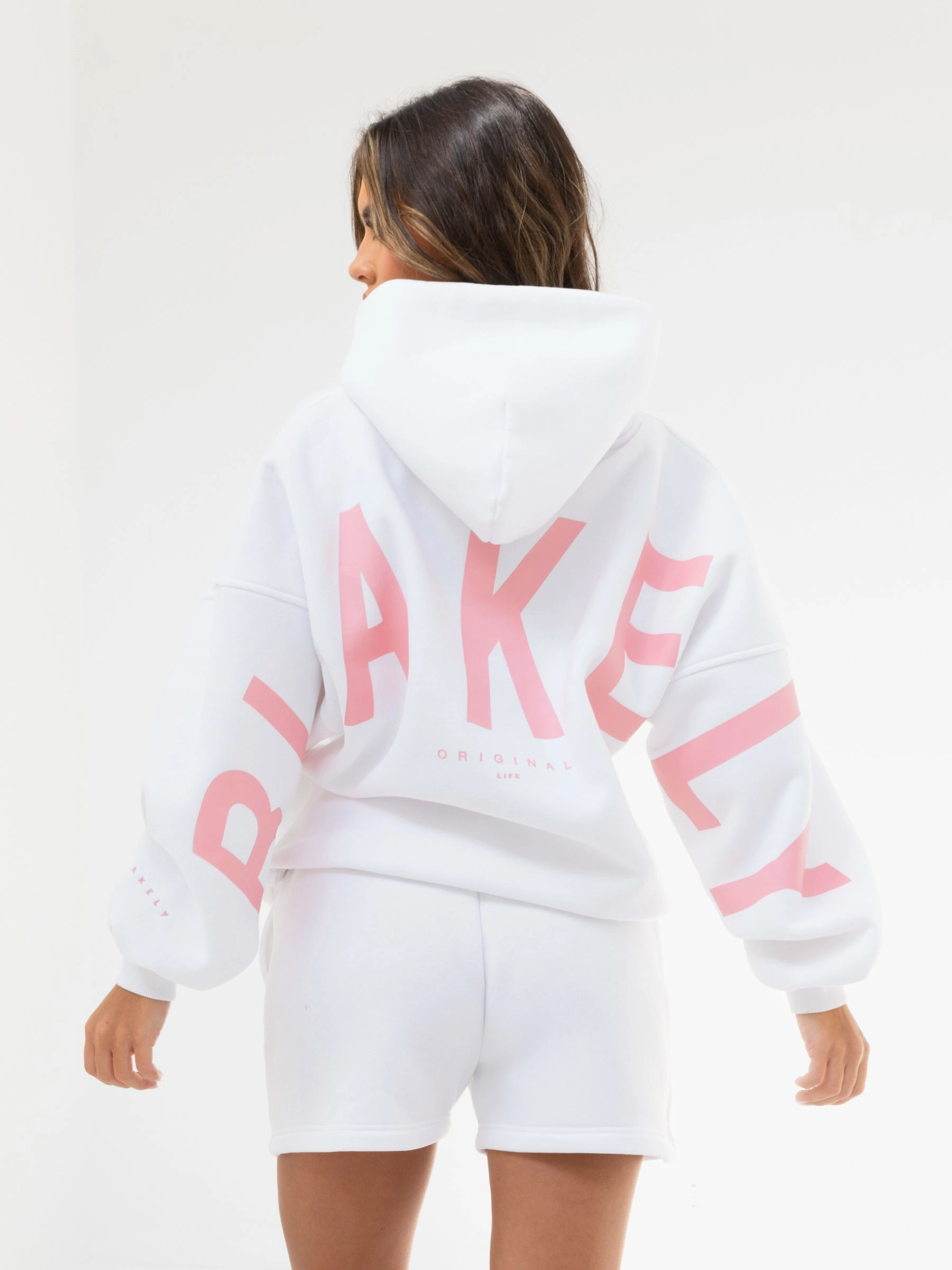 Isabel Oversized Hoodie - White & Pink Breathable Waist