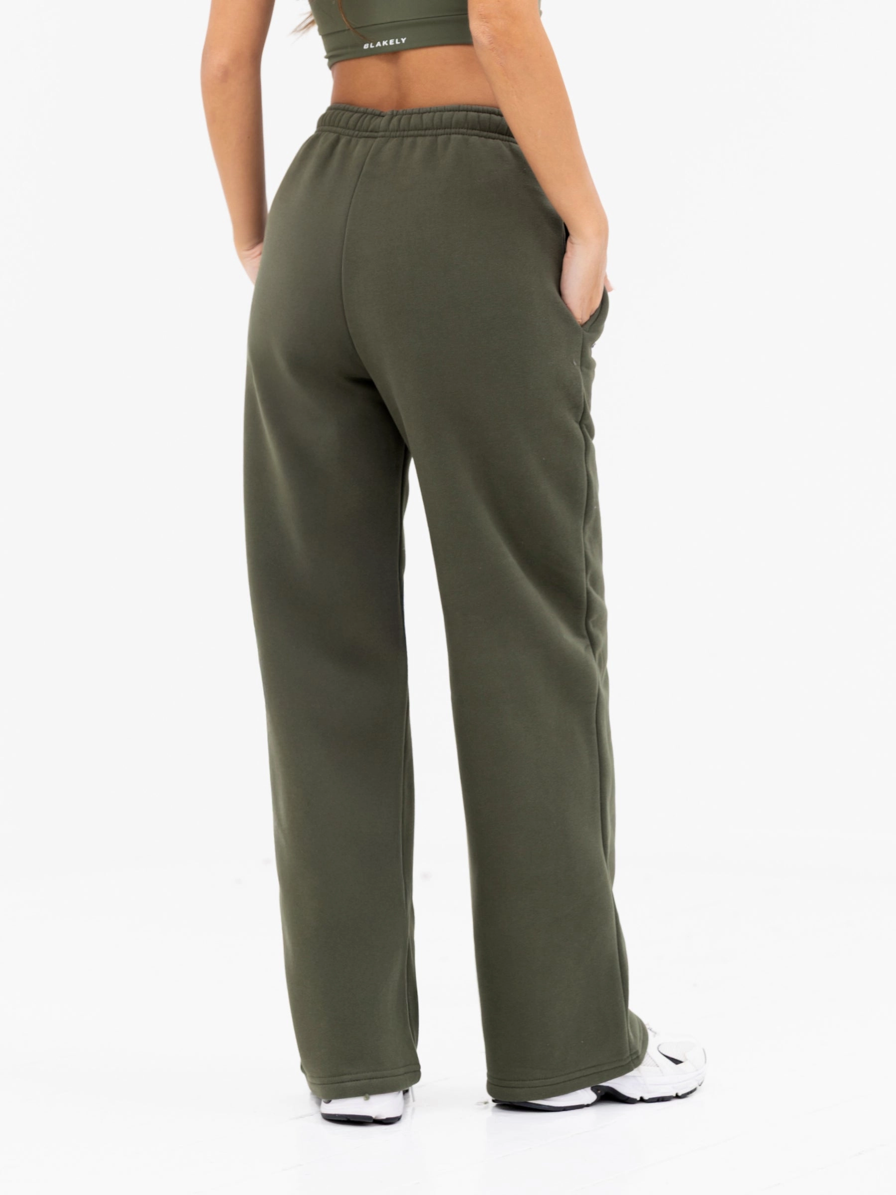 Isabel Wide Leg Sweatpants - Khaki Green Chilly Day Ready
