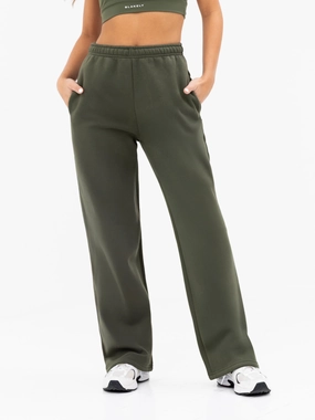 Isabel Wide Leg Sweatpants - Khaki Green Layered Style
