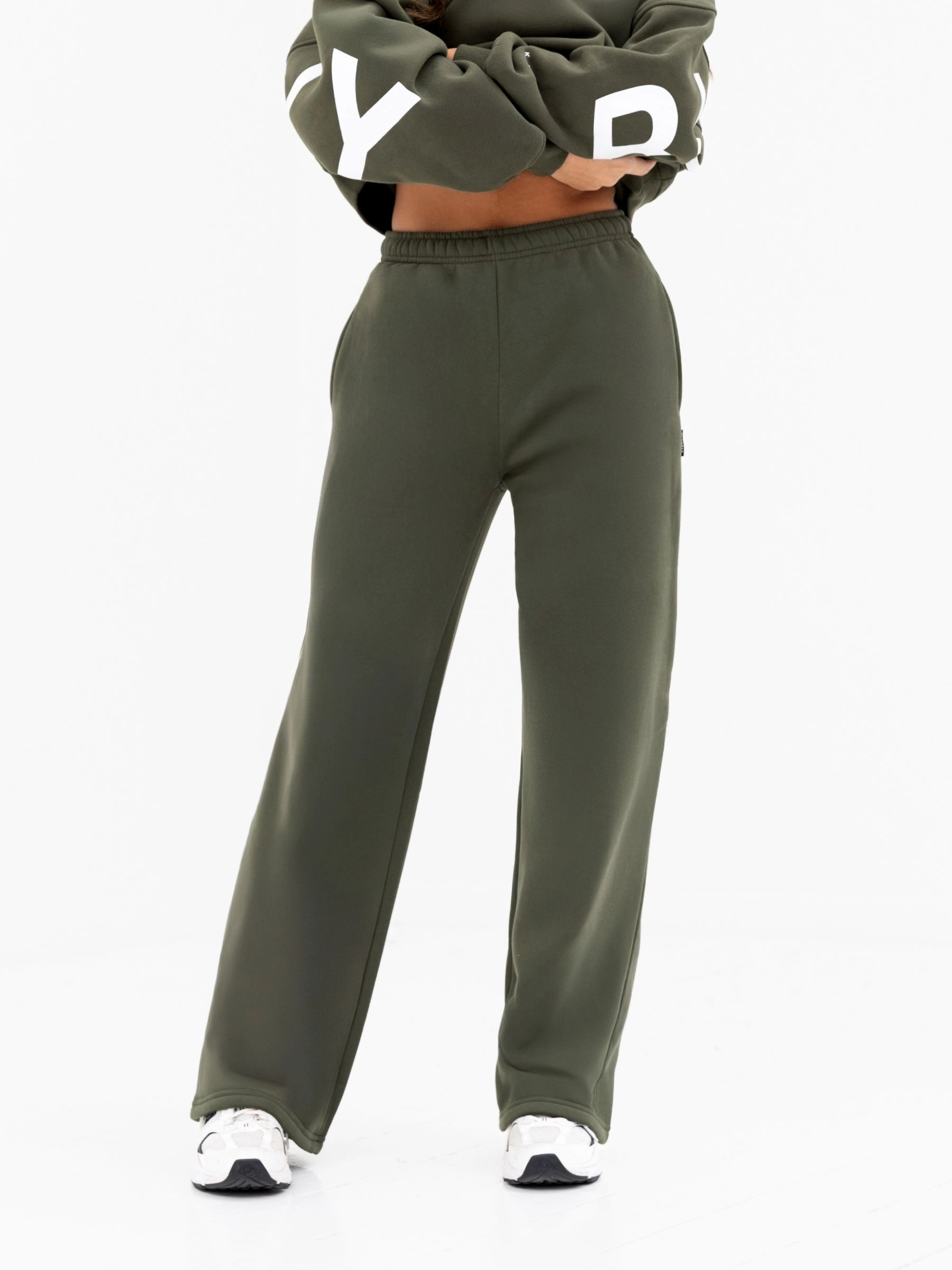 Smart Stretch Isabel Wide Leg Sweatpants - Khaki Green