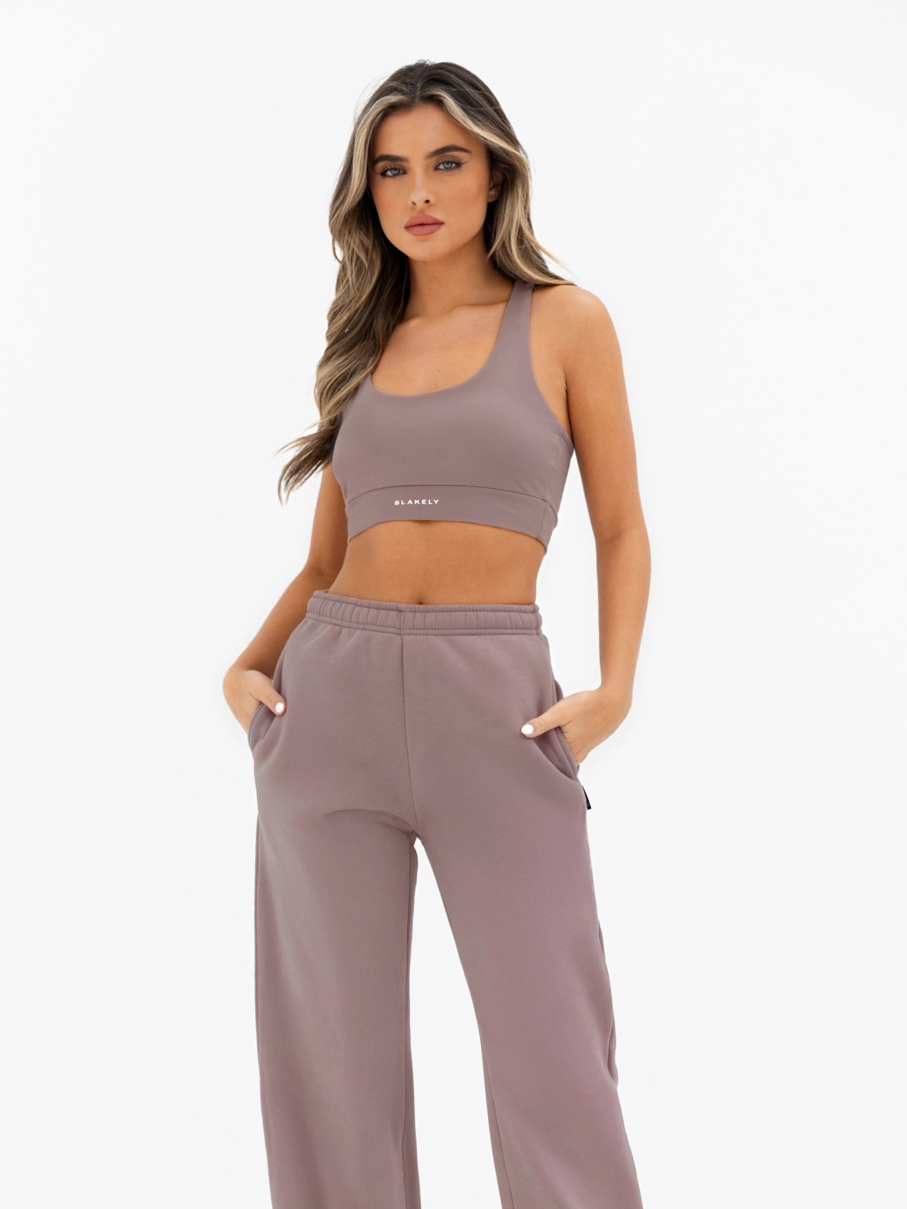 Isabel Wide Leg Sweatpants - Pink Taupe Tapered leg