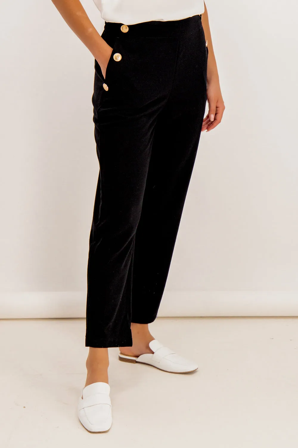 Ivona Black Button Trousers SeamlessPockets Performance Comfort