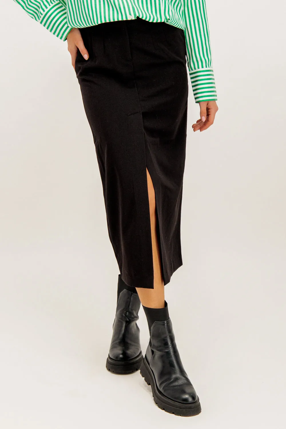 Daily Wear Josie High Waisted Slit Black Skirt