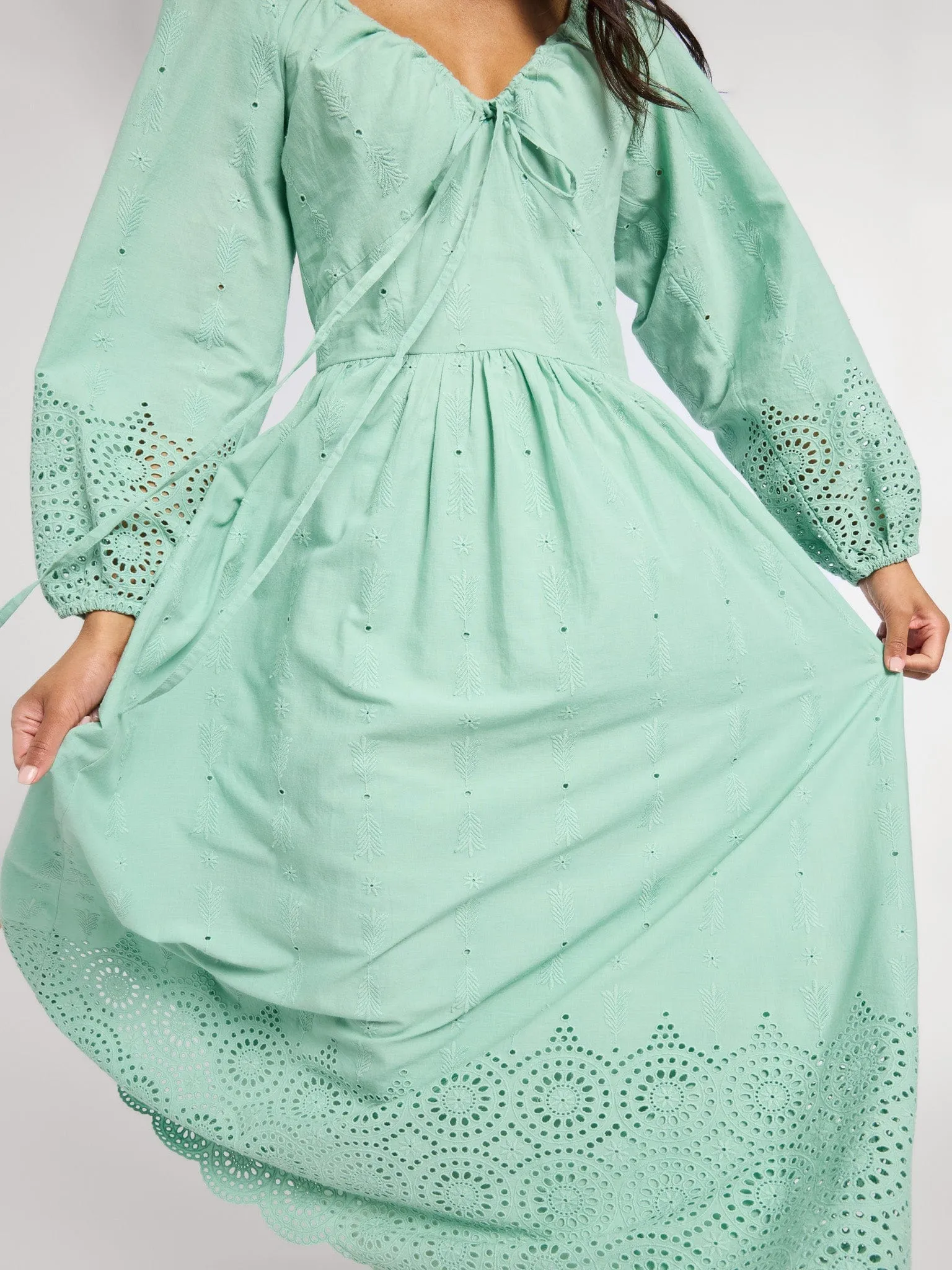 Bold Color Effortless Layer Wear Juliette Dress in Pistachio Eyelet
