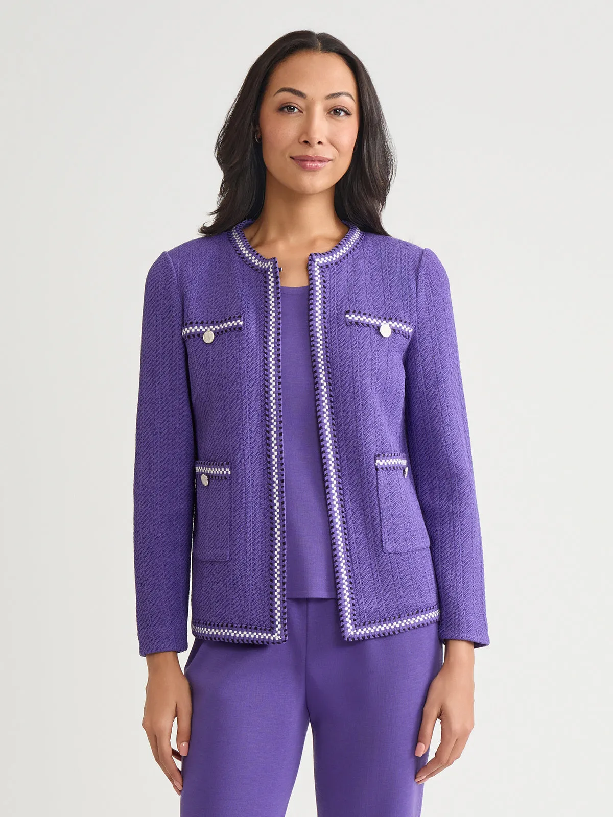 Heritage Checkered Trim Knit Jacket - True Fit Contrast Stitch