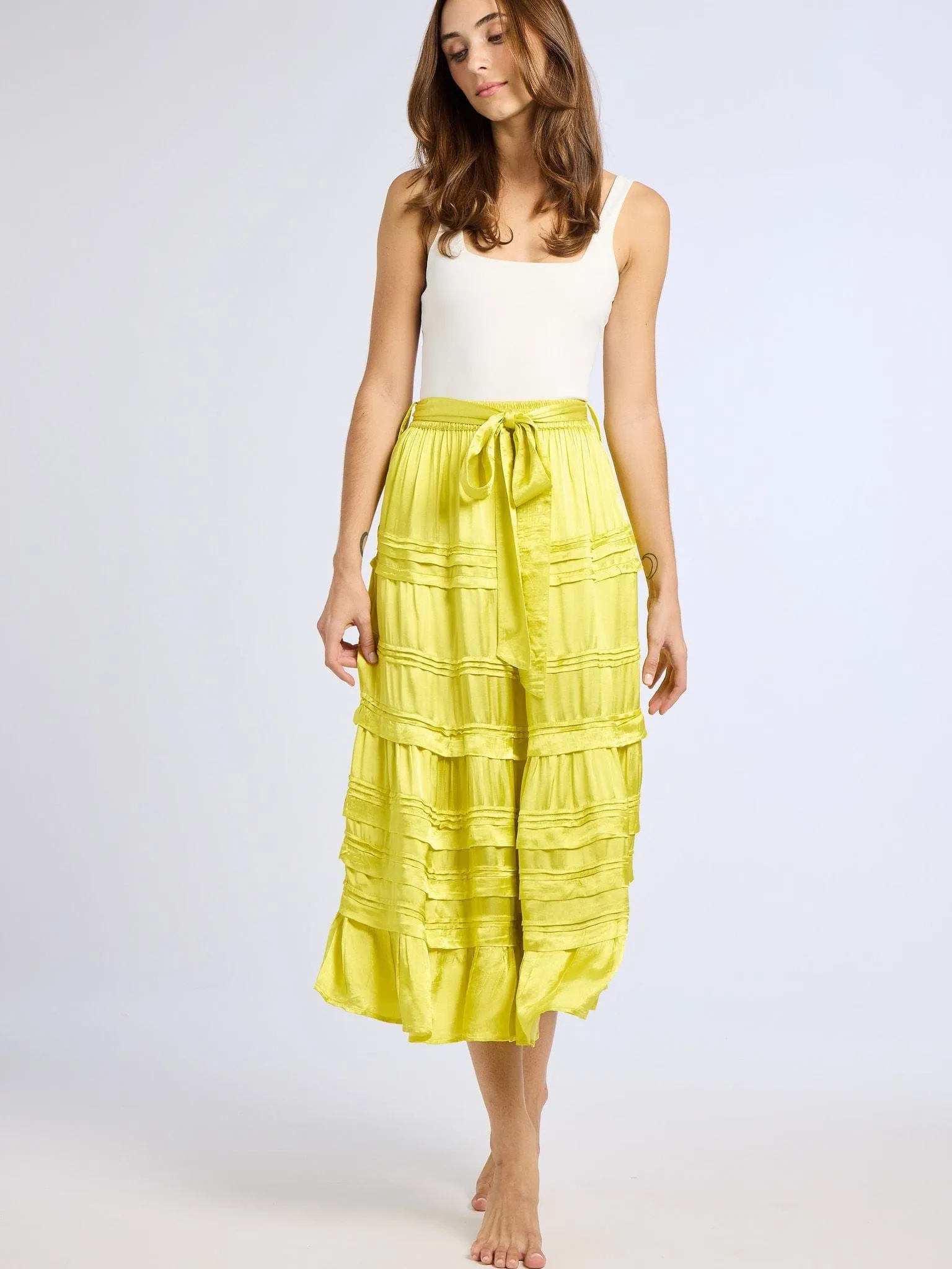 Two Tone Trim Unisex style Kasia Skirt in Citron