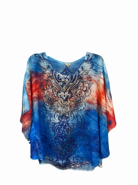 CollapsibleFrame Kimono By Reba In Blue & Red & White, Size: L