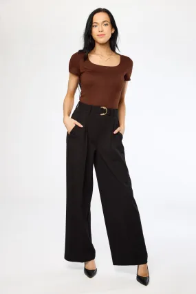 Active Stretch tech fabric Knit Crepe Wide-Leg Pant with D-Ring Belt