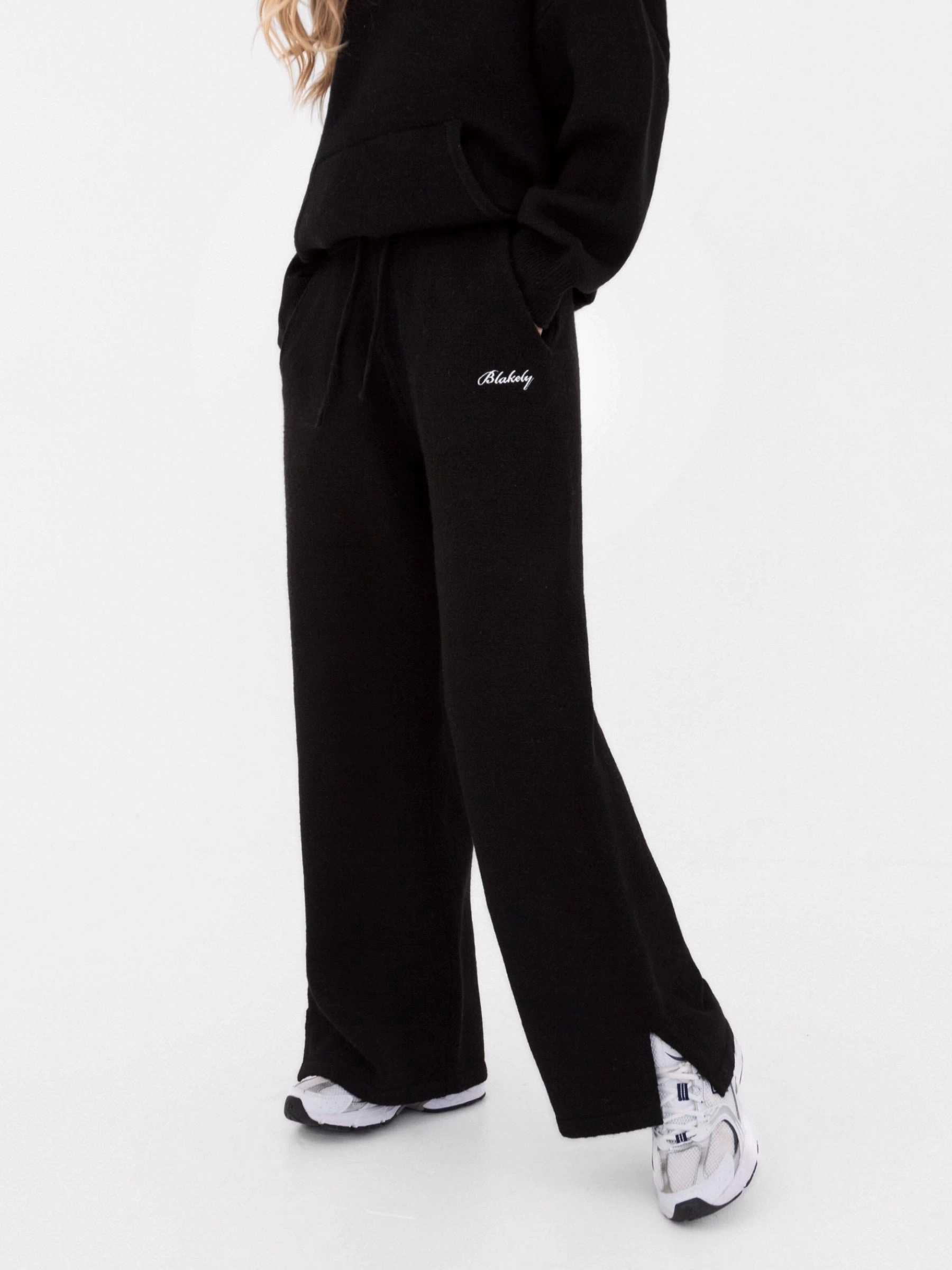 Reversible design Knitted Wide Leg Sweatpants - Black
