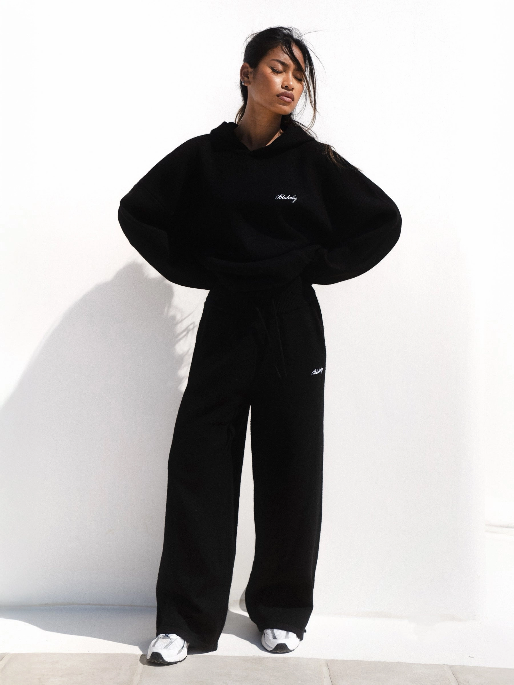 Daywear Comfortable Design Knitted Wide Leg Sweatpants - Black