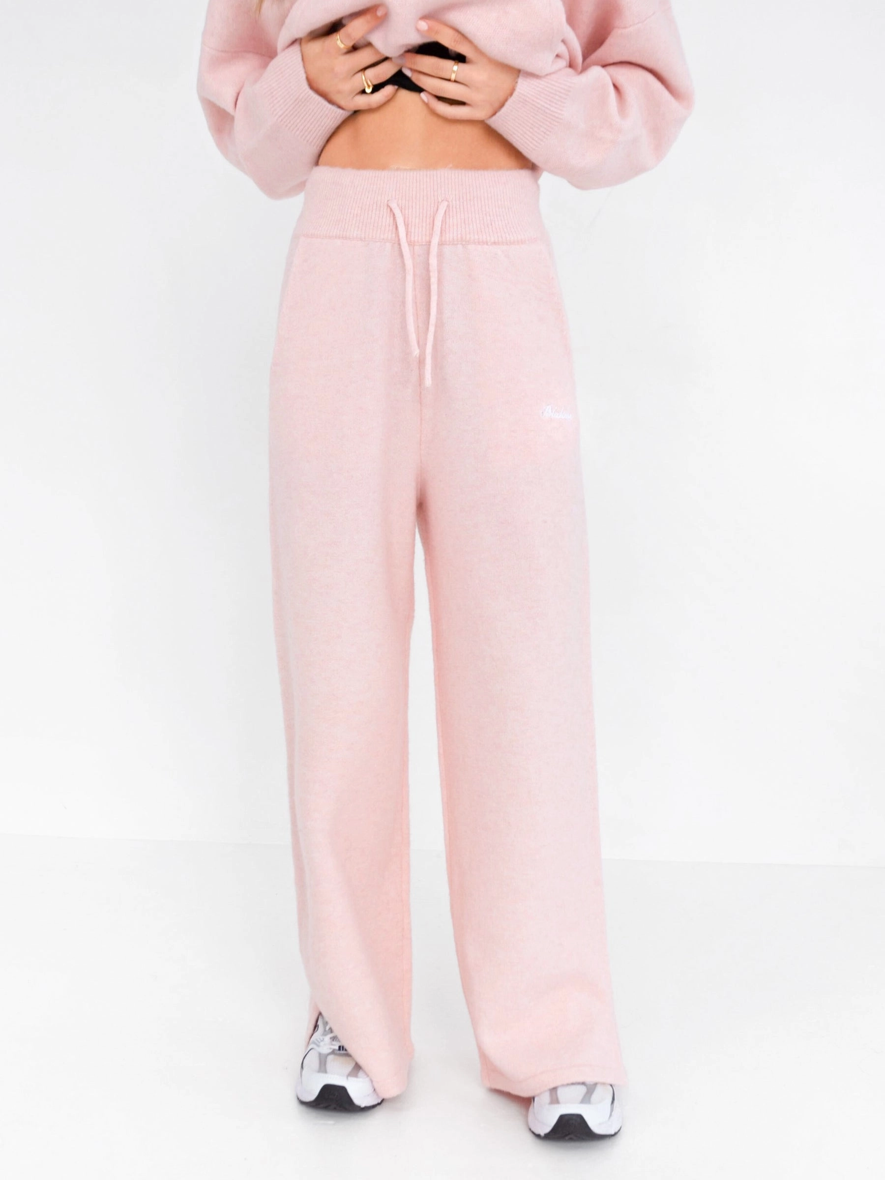 Knitted Wide Leg Sweatpants - Marshmallow Pink TouchscreenCompatiblePockets