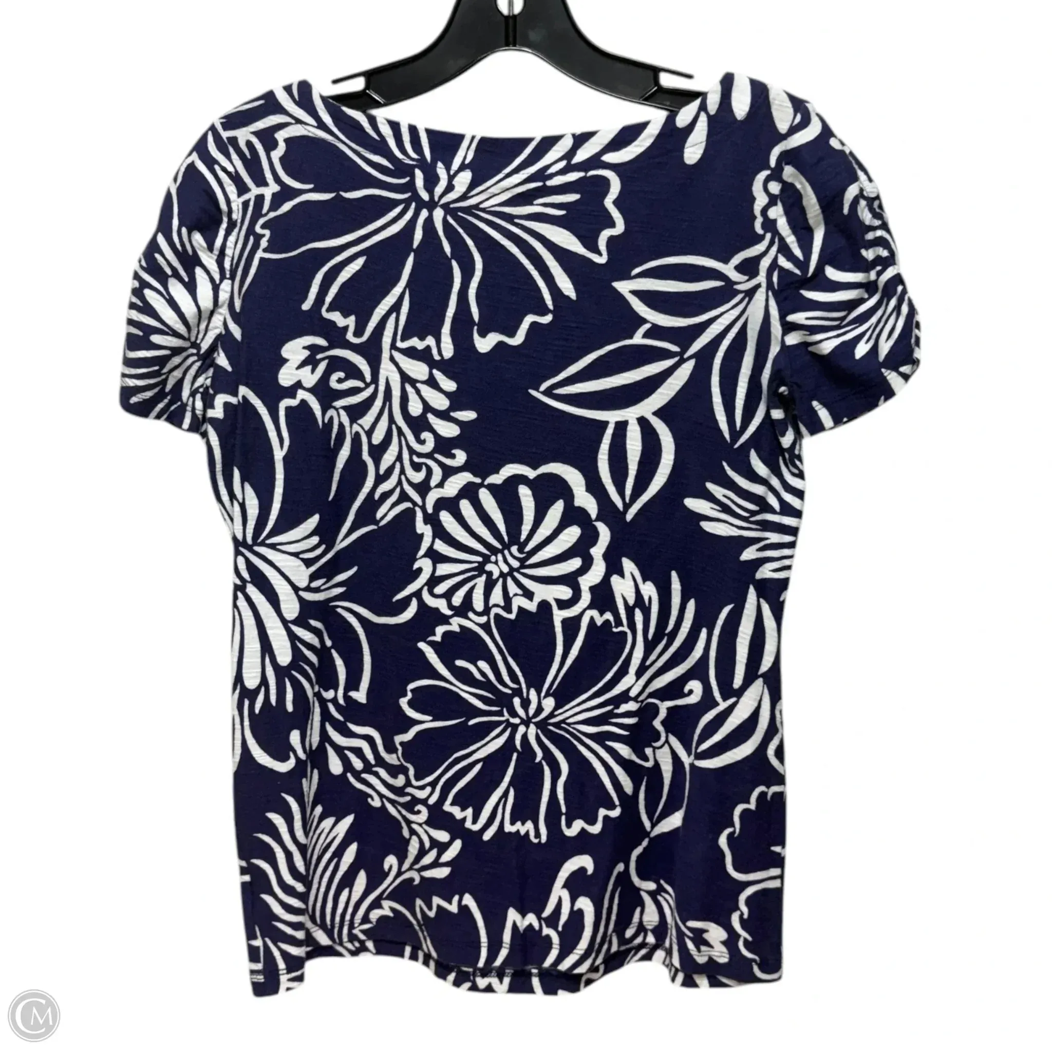 Lana Ruched Sleeve Tee Designer By Lilly Pulitzer In Blue & White, Size: S Fashion Fit