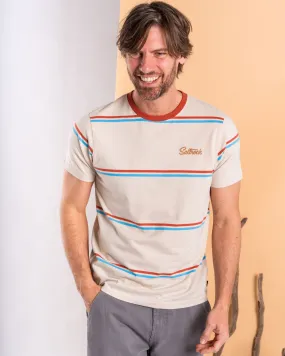 Landon - Mens Stripe Short Sleeve T-Shirt - Cream Cool Design